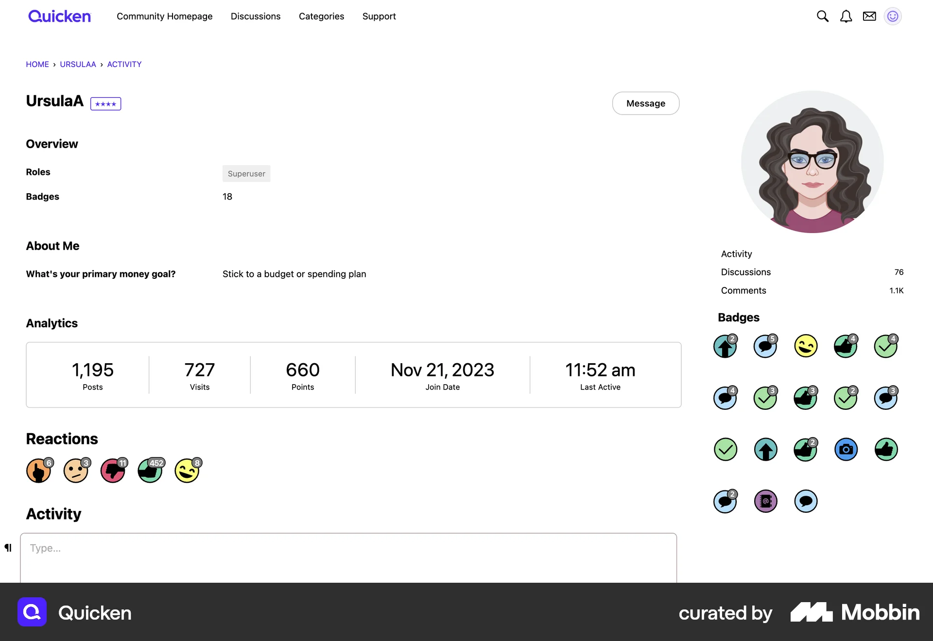 Quicken Web Achievements & Awards screen