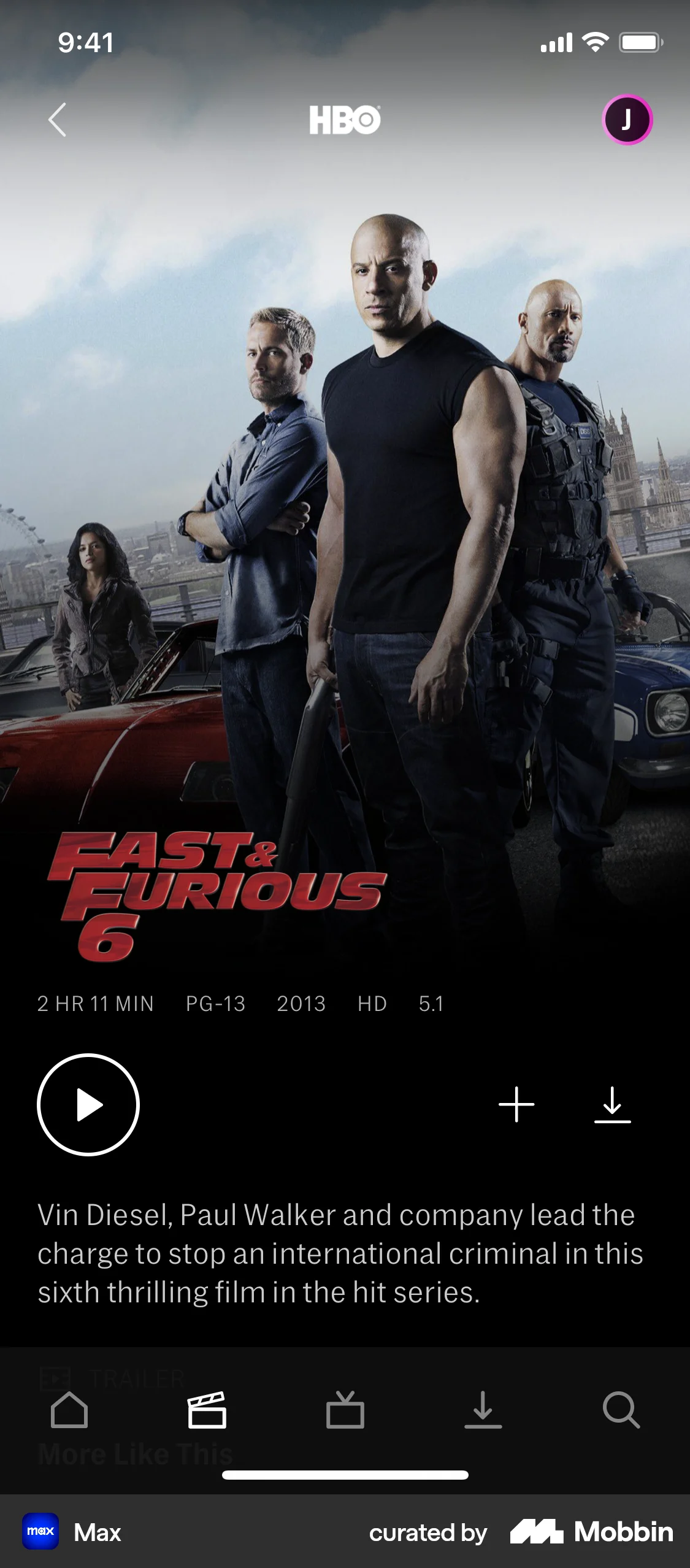 HBO Max iOS TV Show & Movie Detail screen