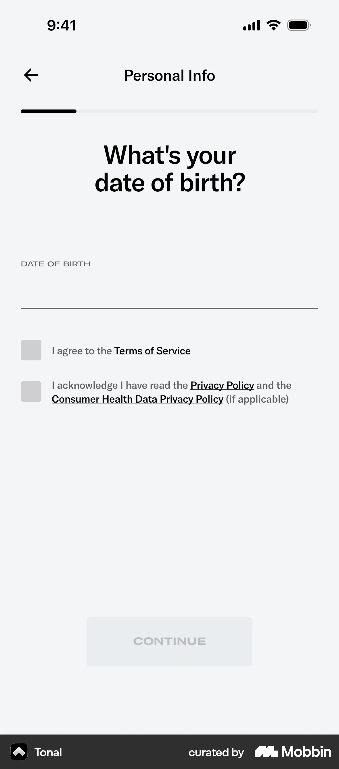 Tonal Onboarding screen