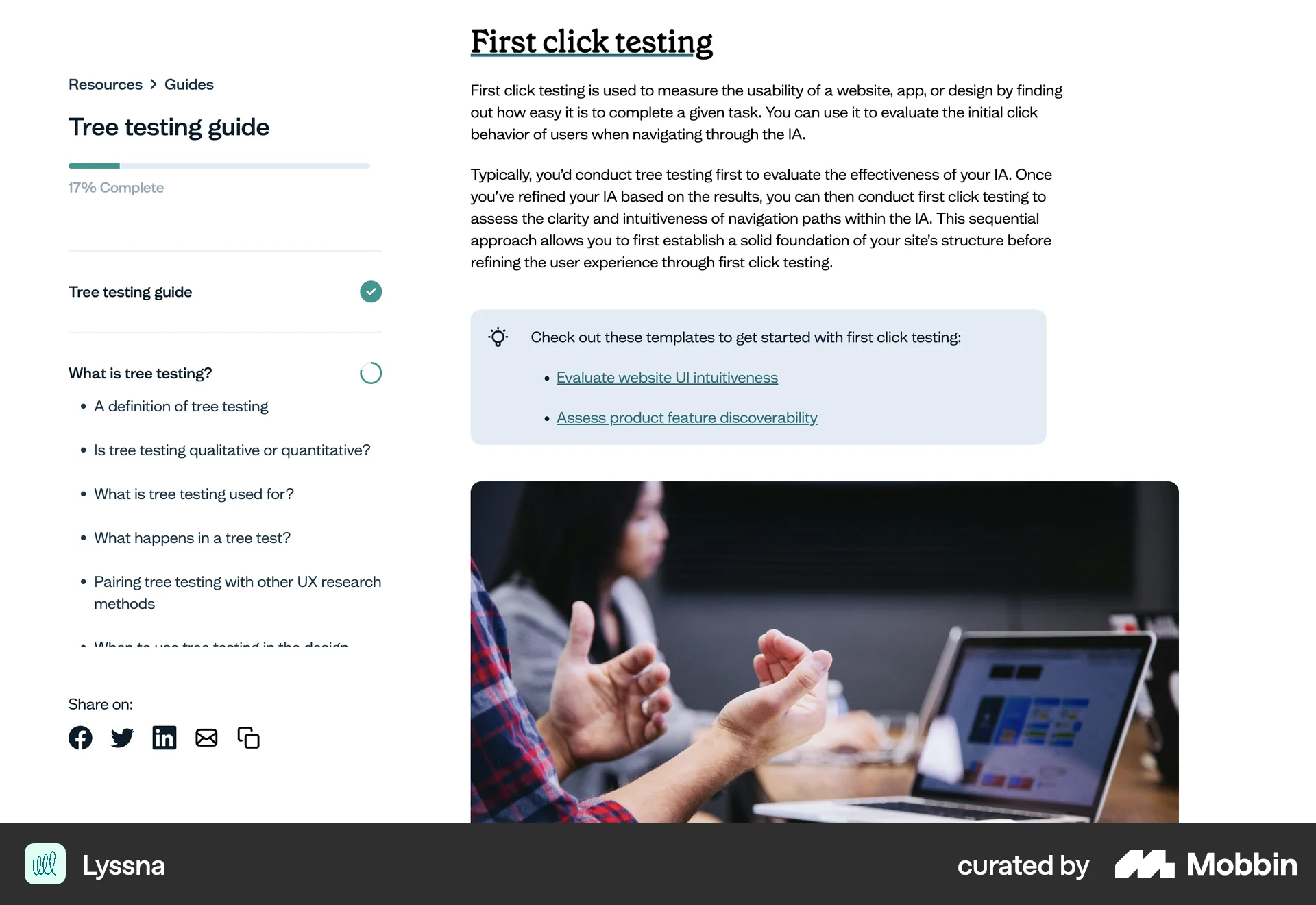 Lyssna Web screen containing Table of Contents UI element