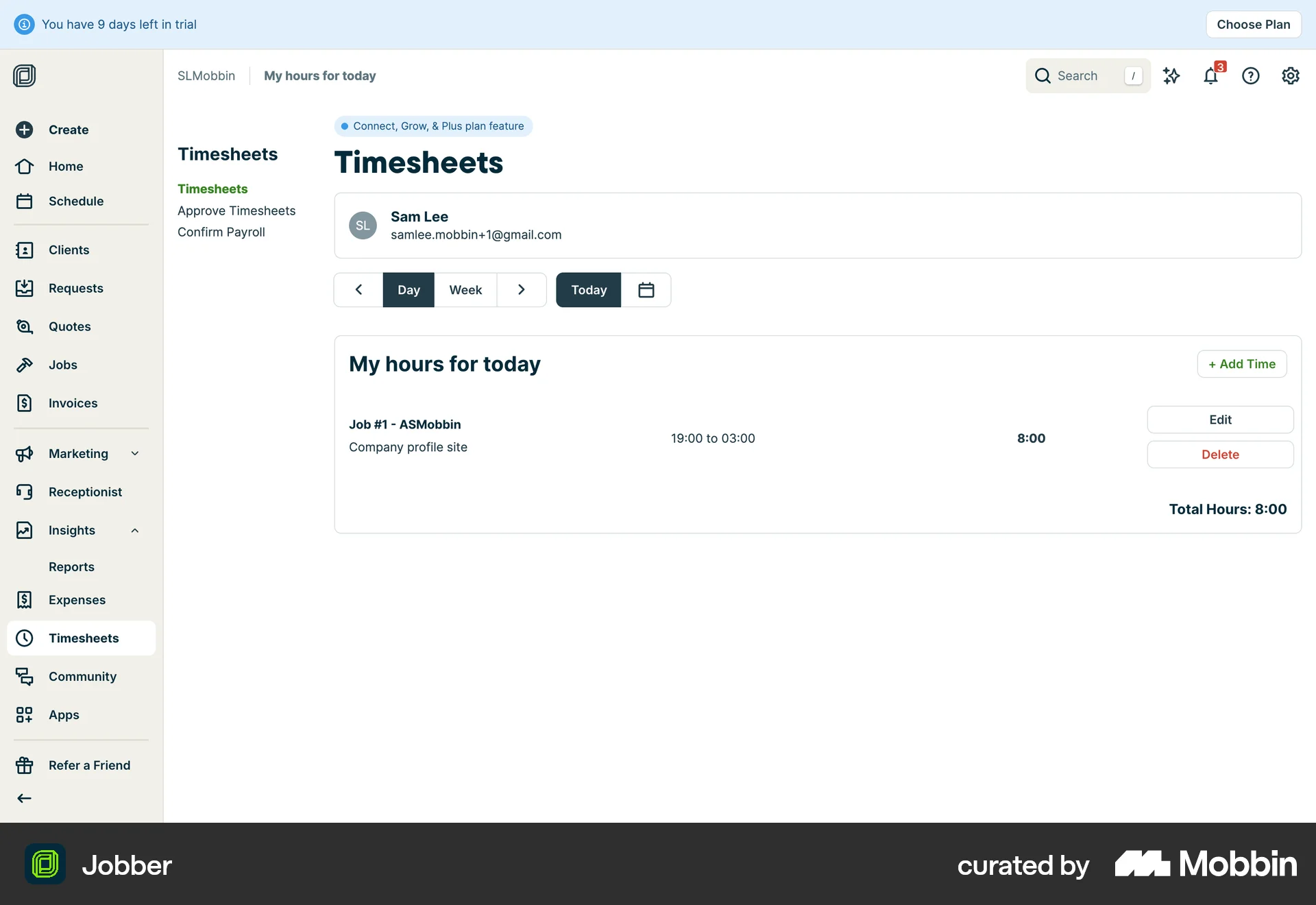 Jobber Web screen containing Segmented Control UI element