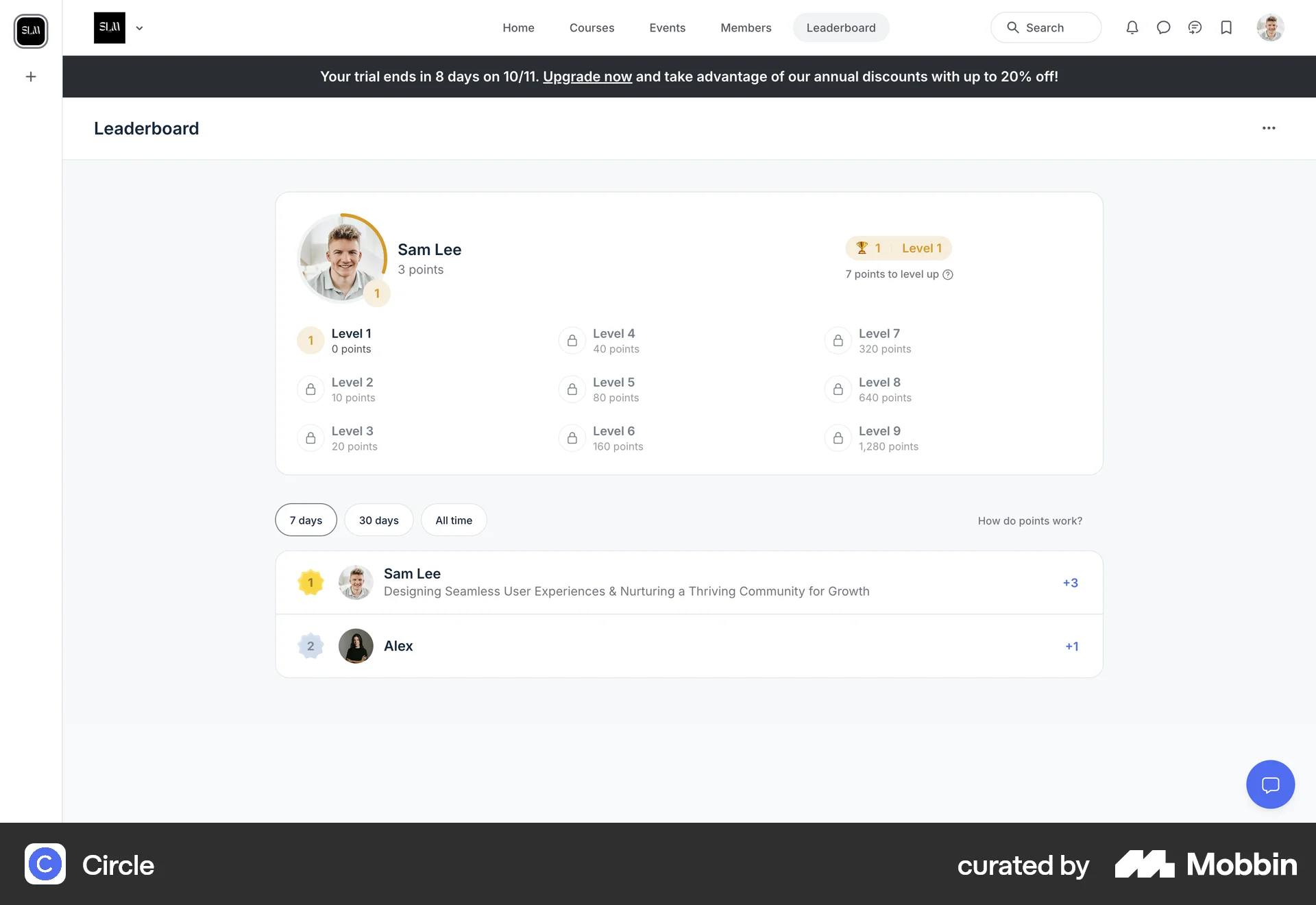 Circle Web Leaderboard screen