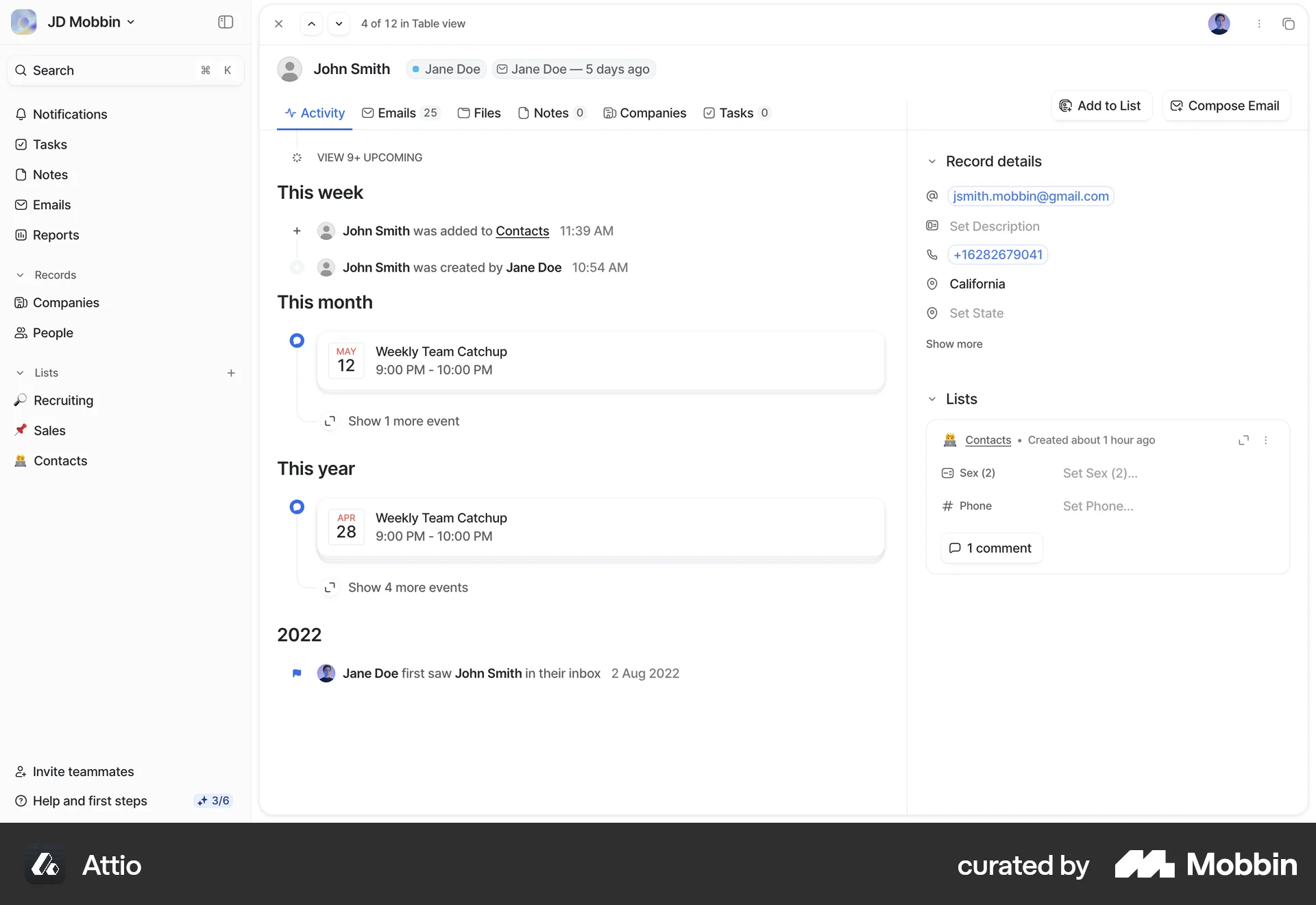 Attio Web CRM App screen