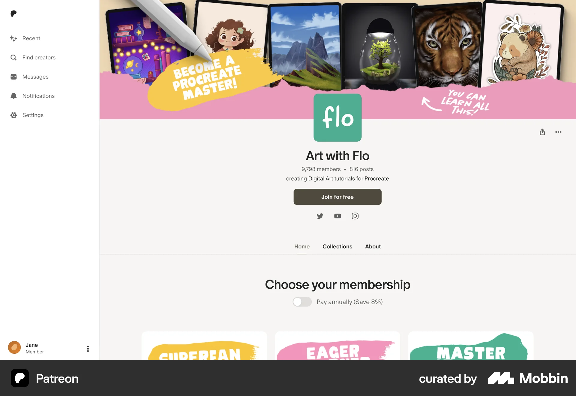 Patreon Web Social Networking App screen