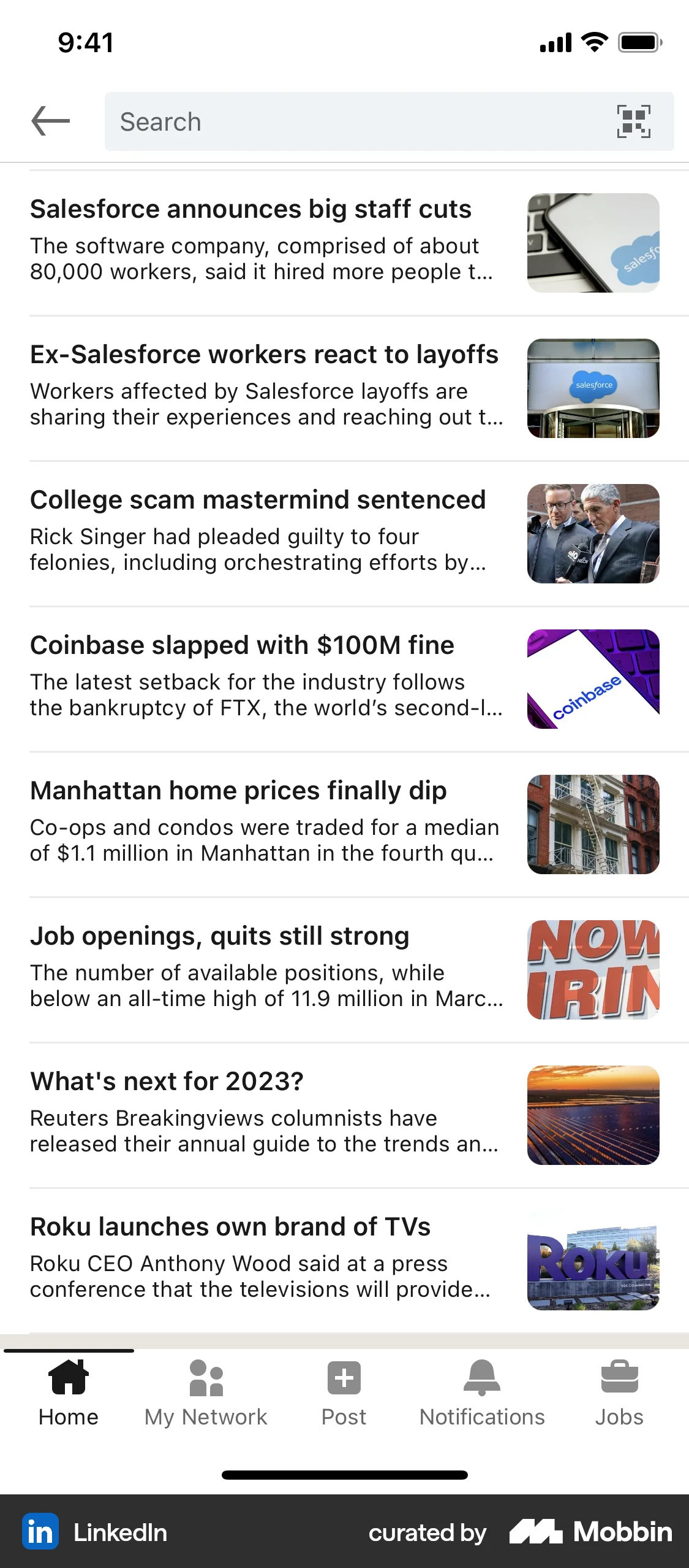 LinkedIn iOS News Feed screen
