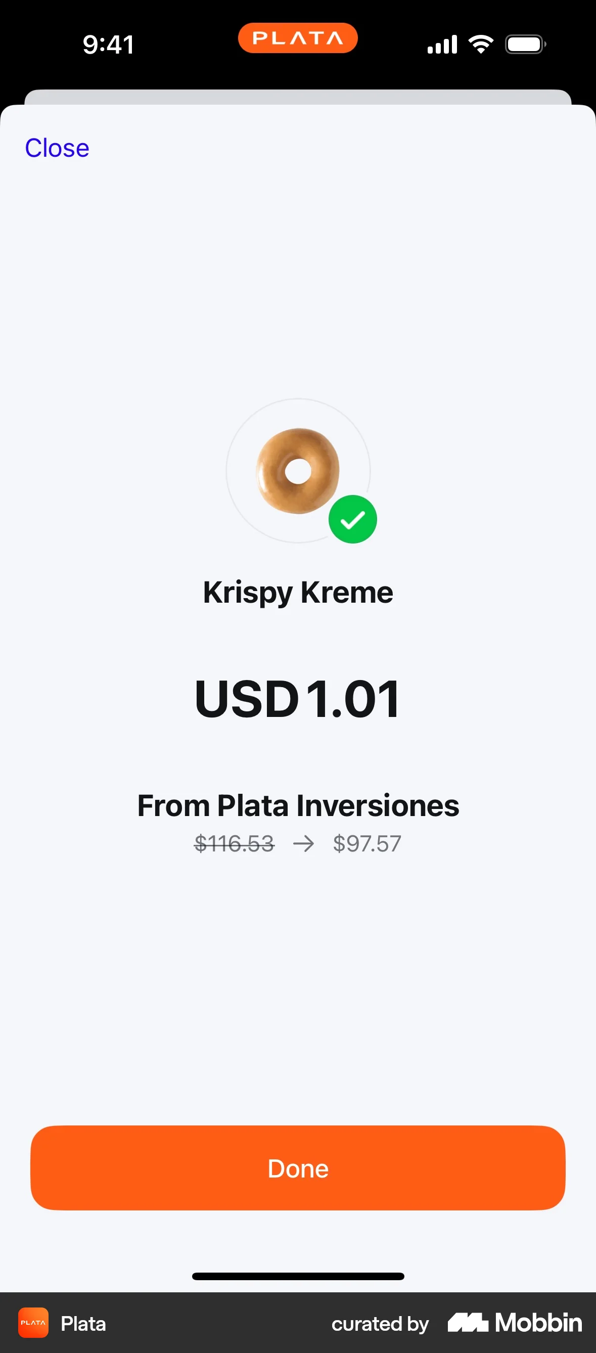 Plata Card iOS Order Confirmation screen