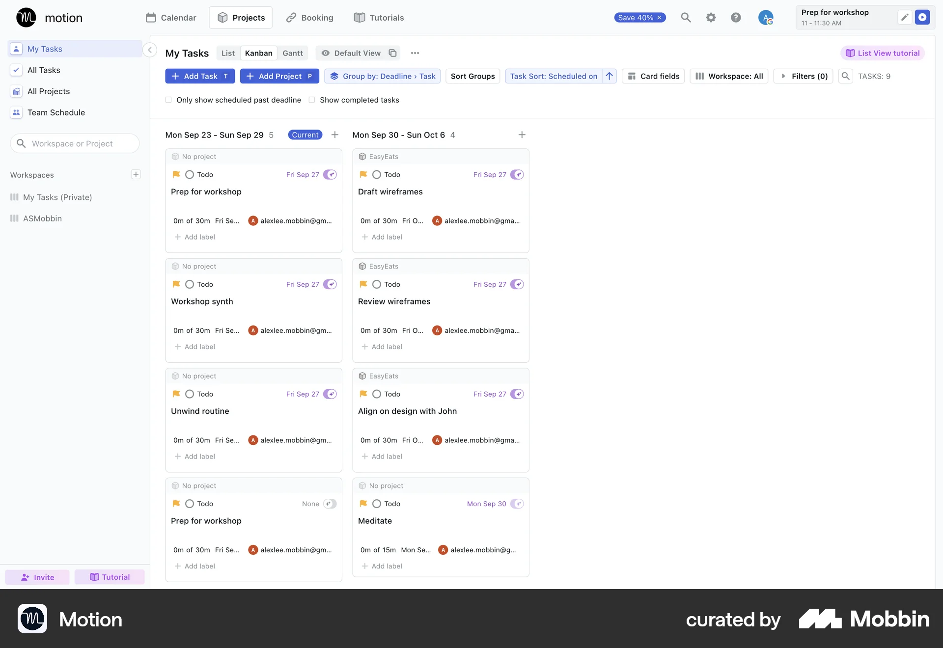 Motion Web Kanban Board screen