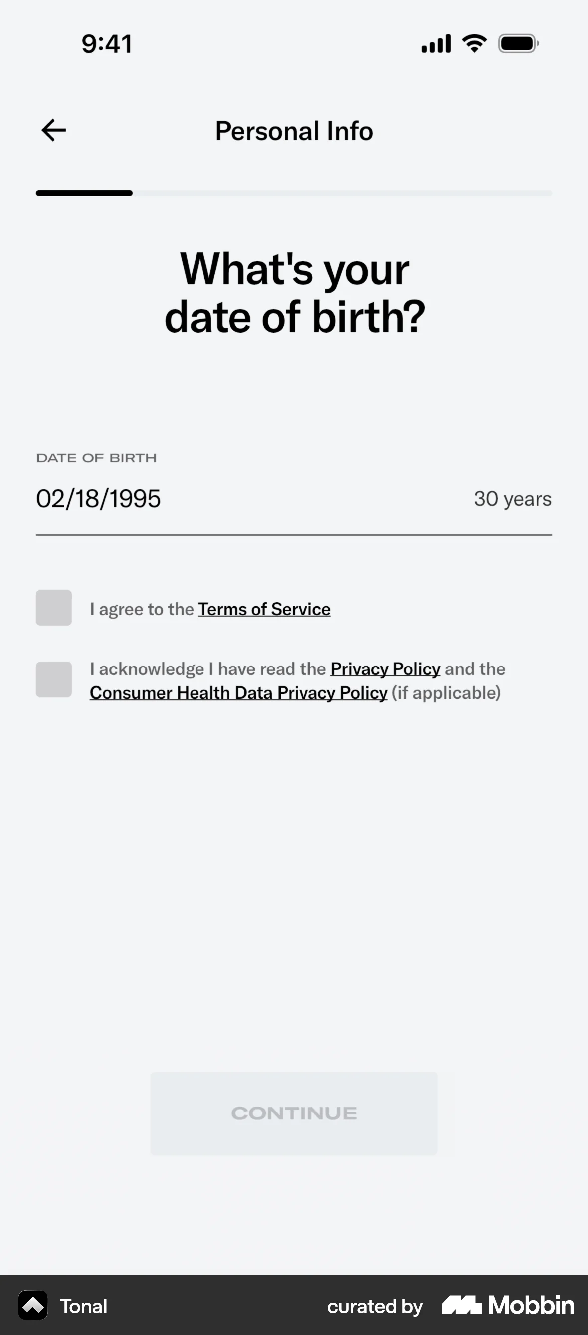 Tonal Onboarding screen