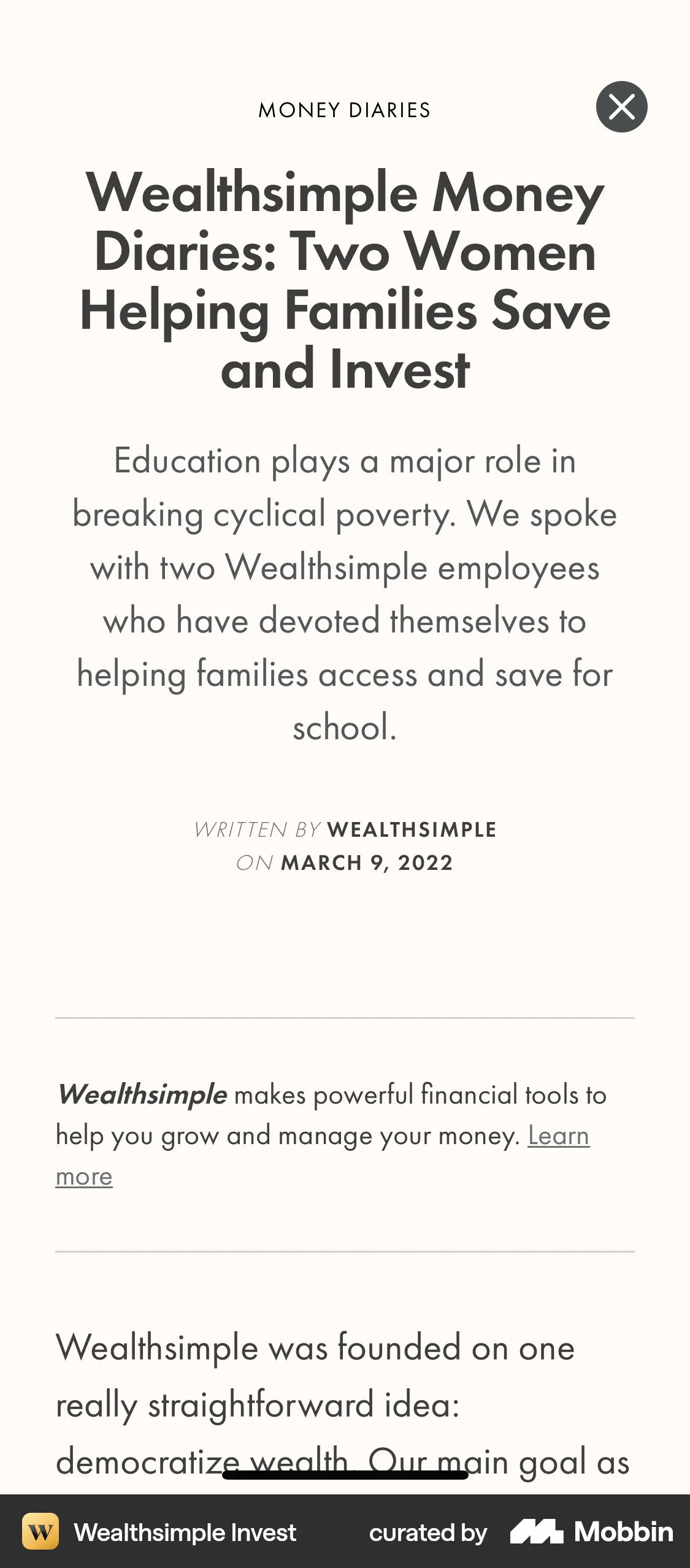 Wealthsimple Invest iOS Article Detail screen