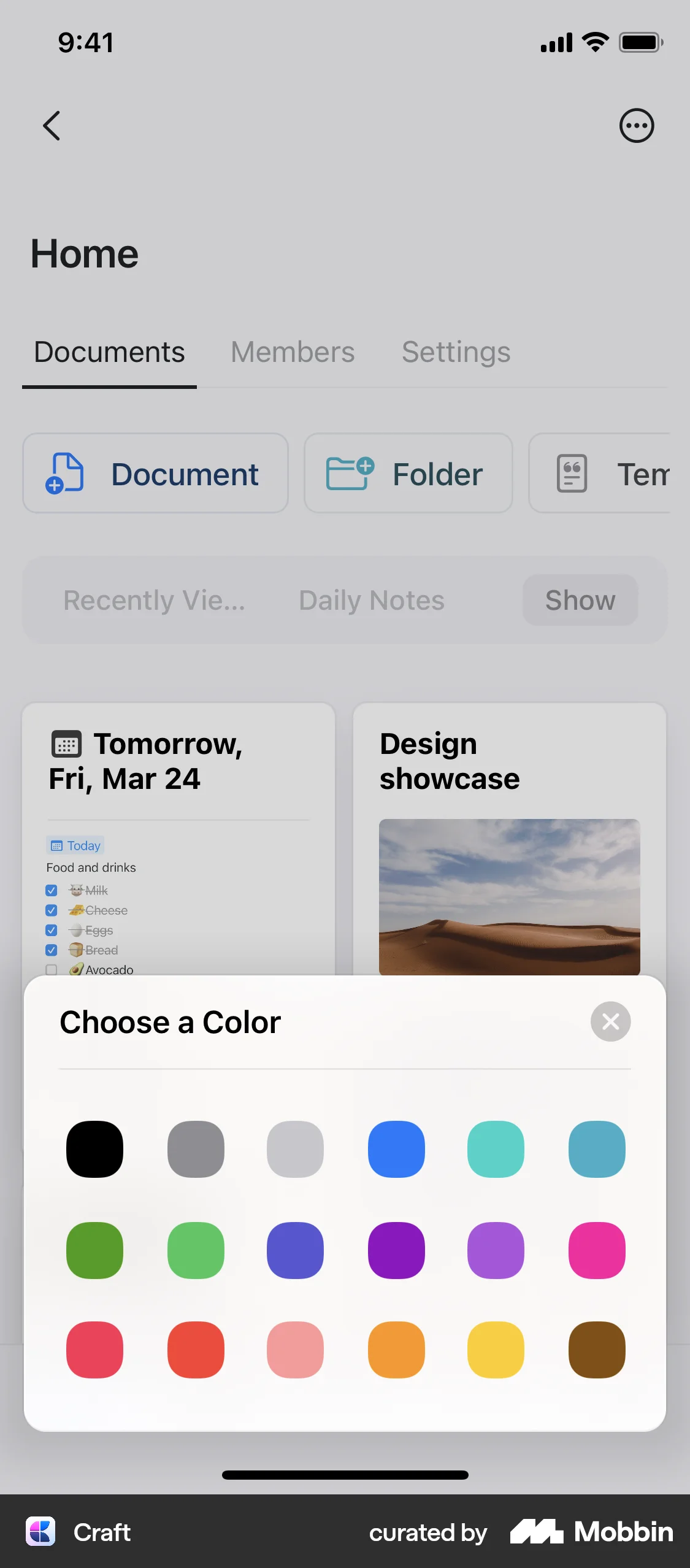 Craft iOS screen containing Color Picker UI element