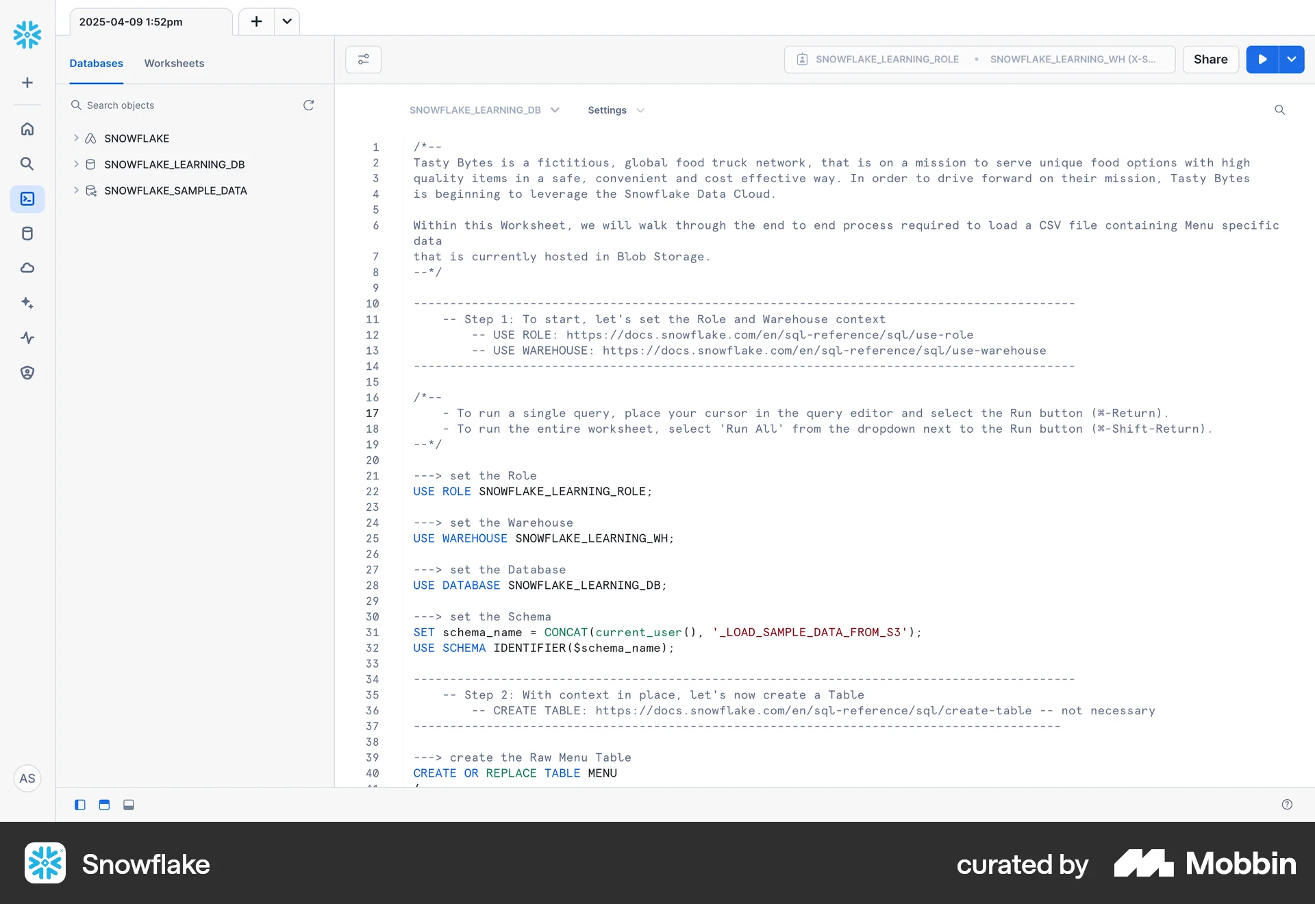 Snowflake Web Code Editor screen