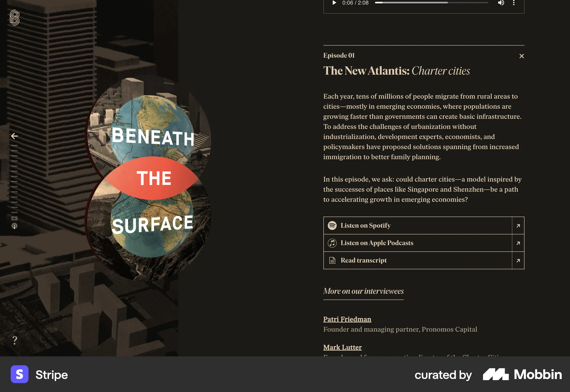 Stripe Web Song & Podcast Detail screen