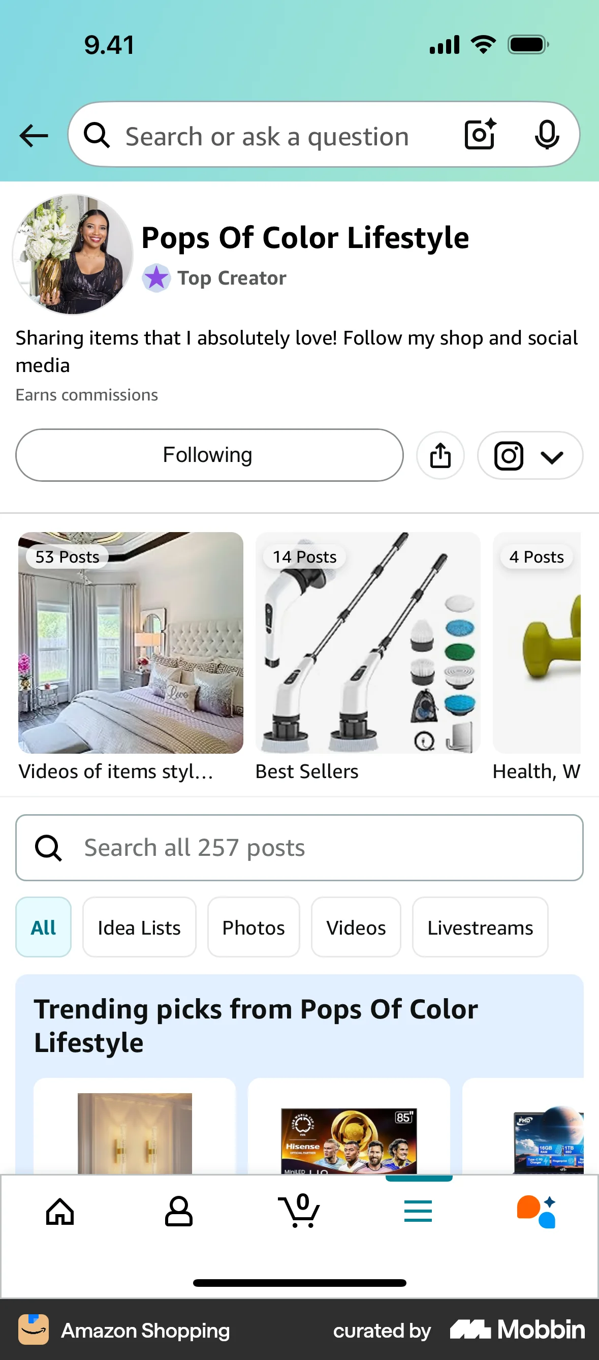 Amazon Shopping iOS Follow & Subscribe screen
