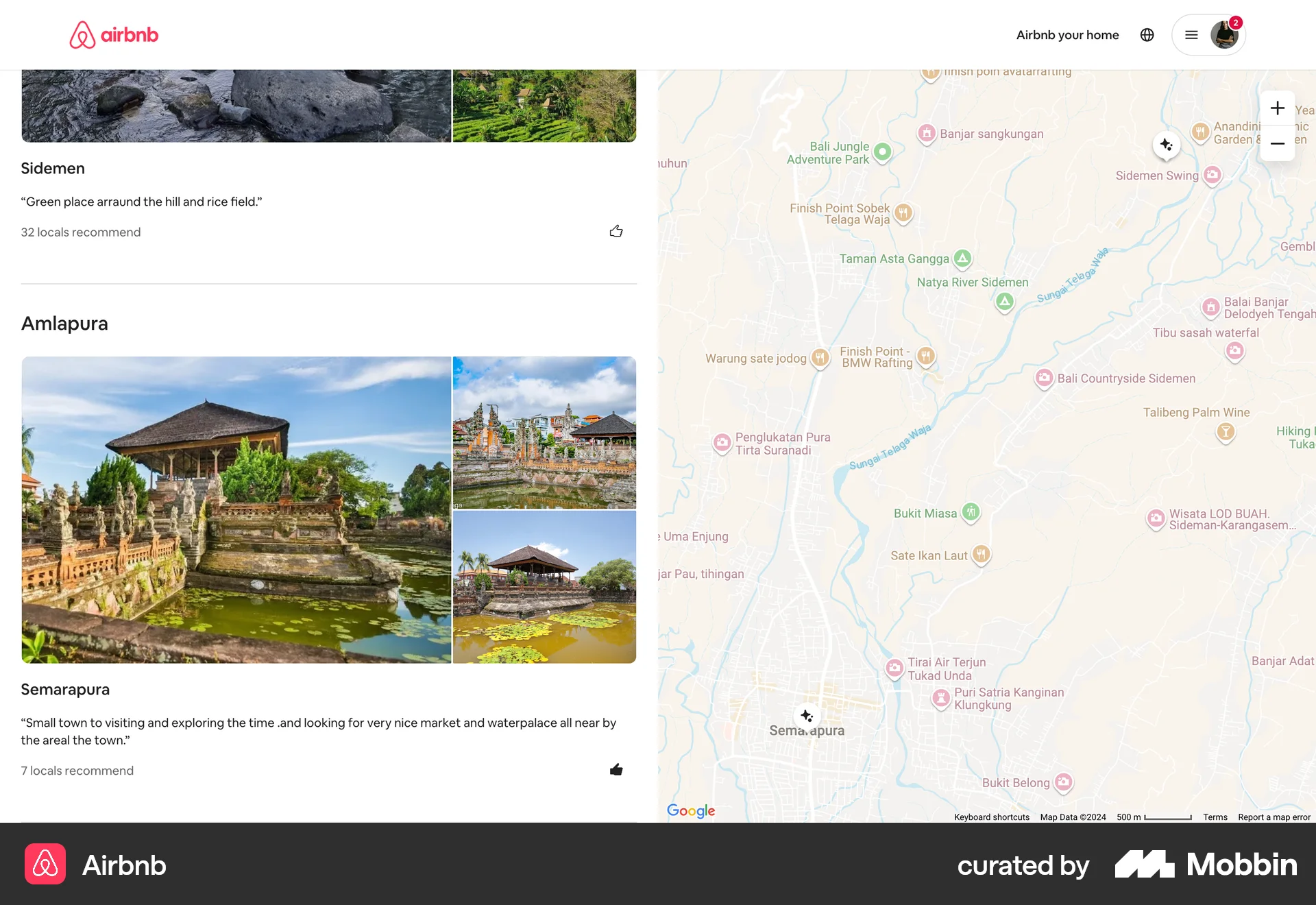 Airbnb Web Like & Upvote screen