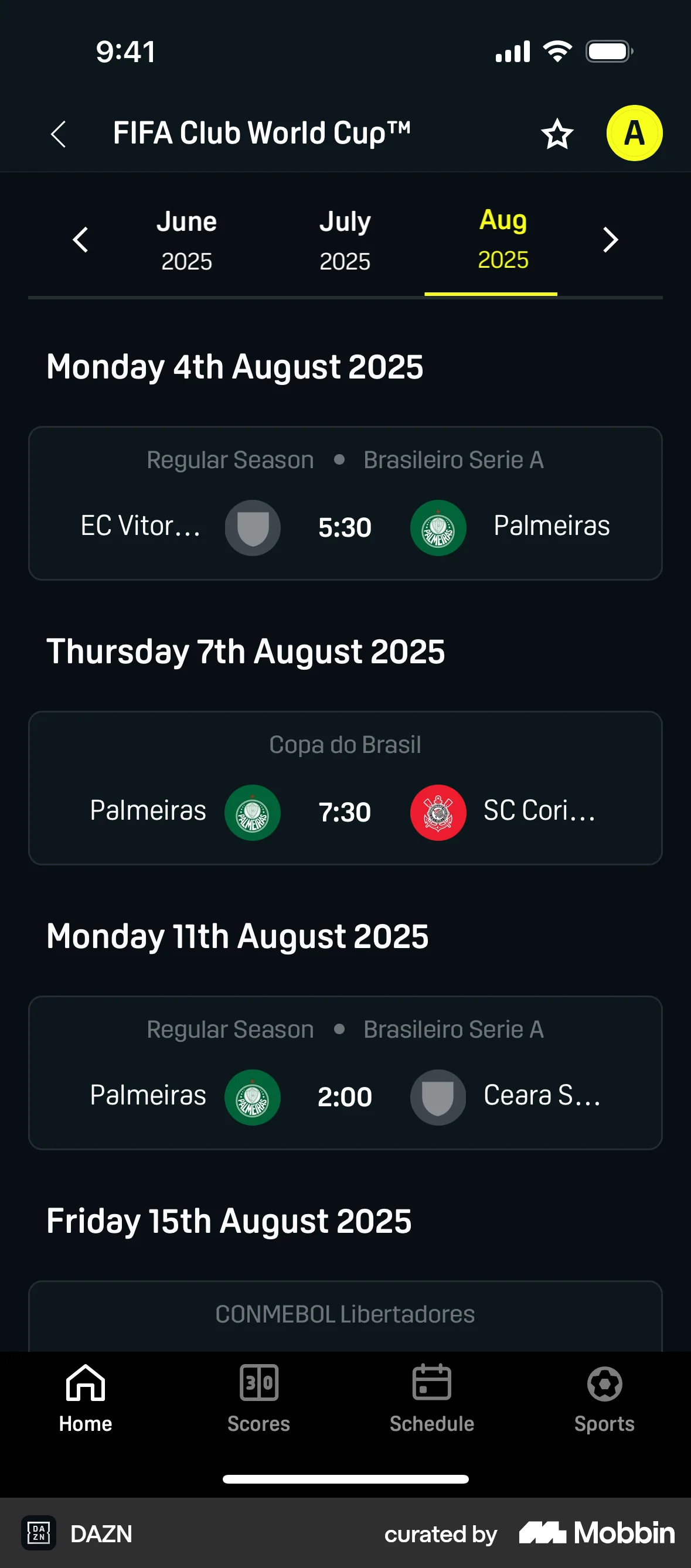 DAZN iOS Date & Time screen