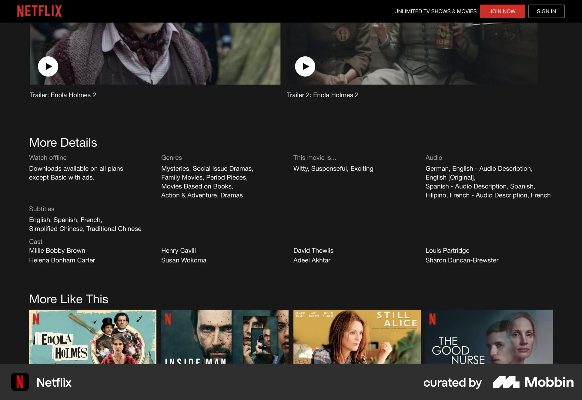 Netflix Web TV Show & Movie Detail screen