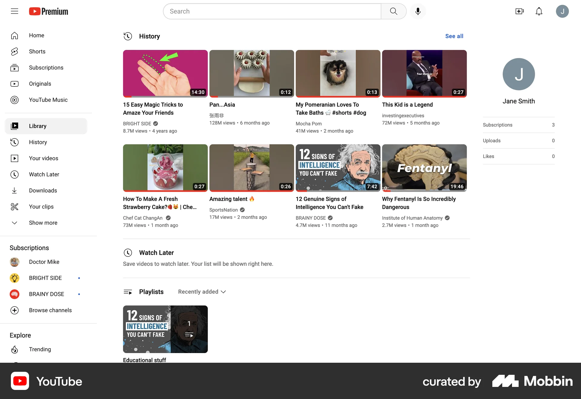 YouTube Web Bookmarks & Collections screen
