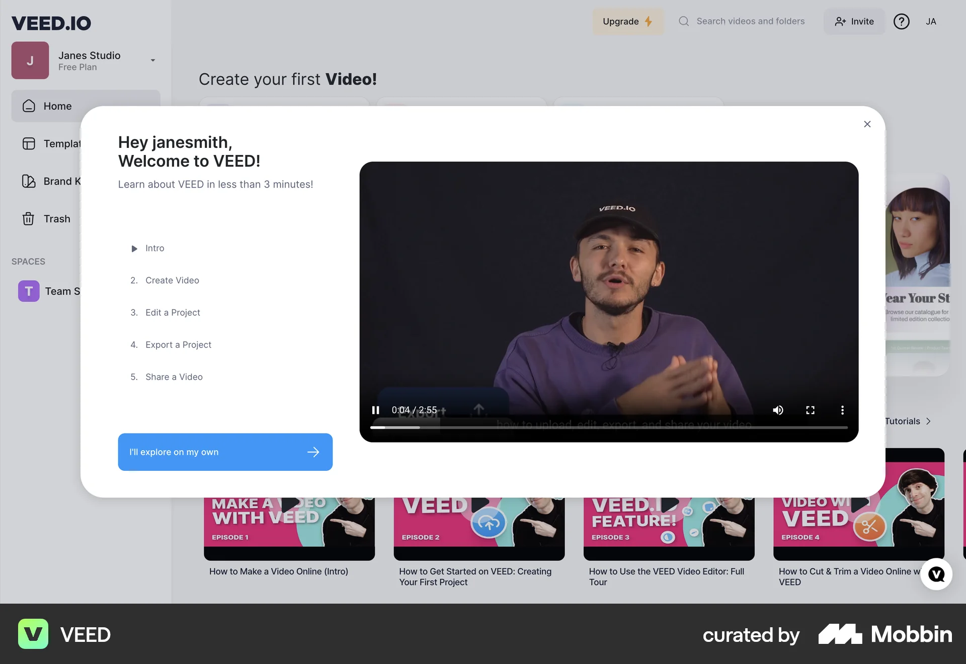 VEED Web screen containing Table of Contents UI element