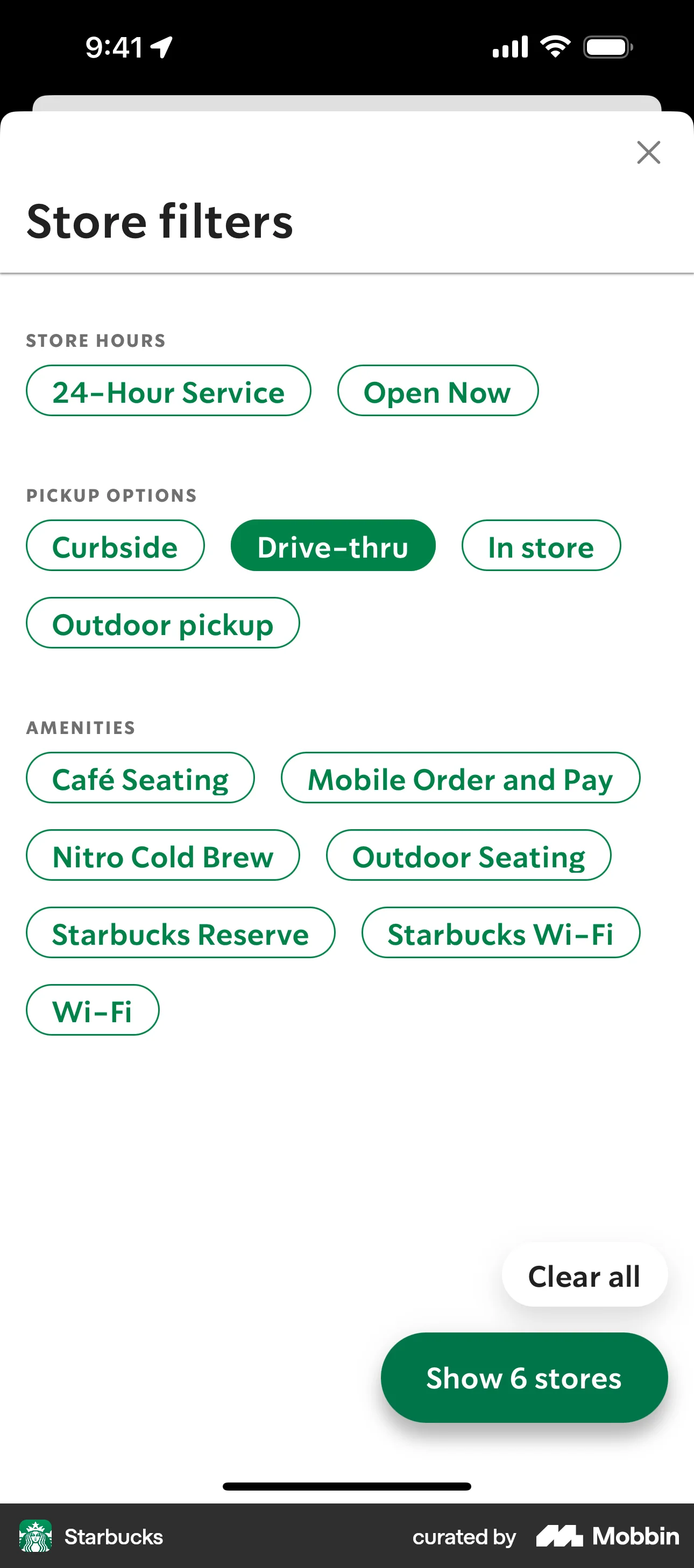 Starbucks iOS screen containing Chip UI element