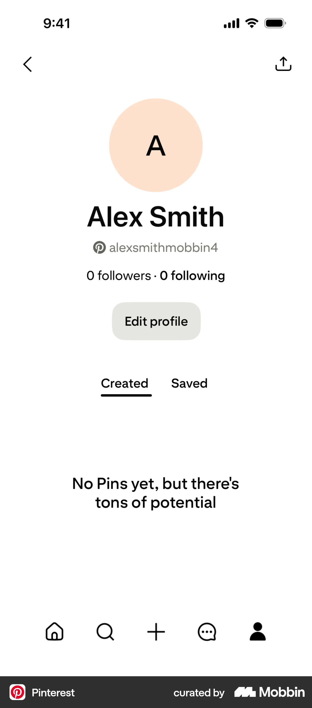 Pinterest iOS My Account & Profile screen