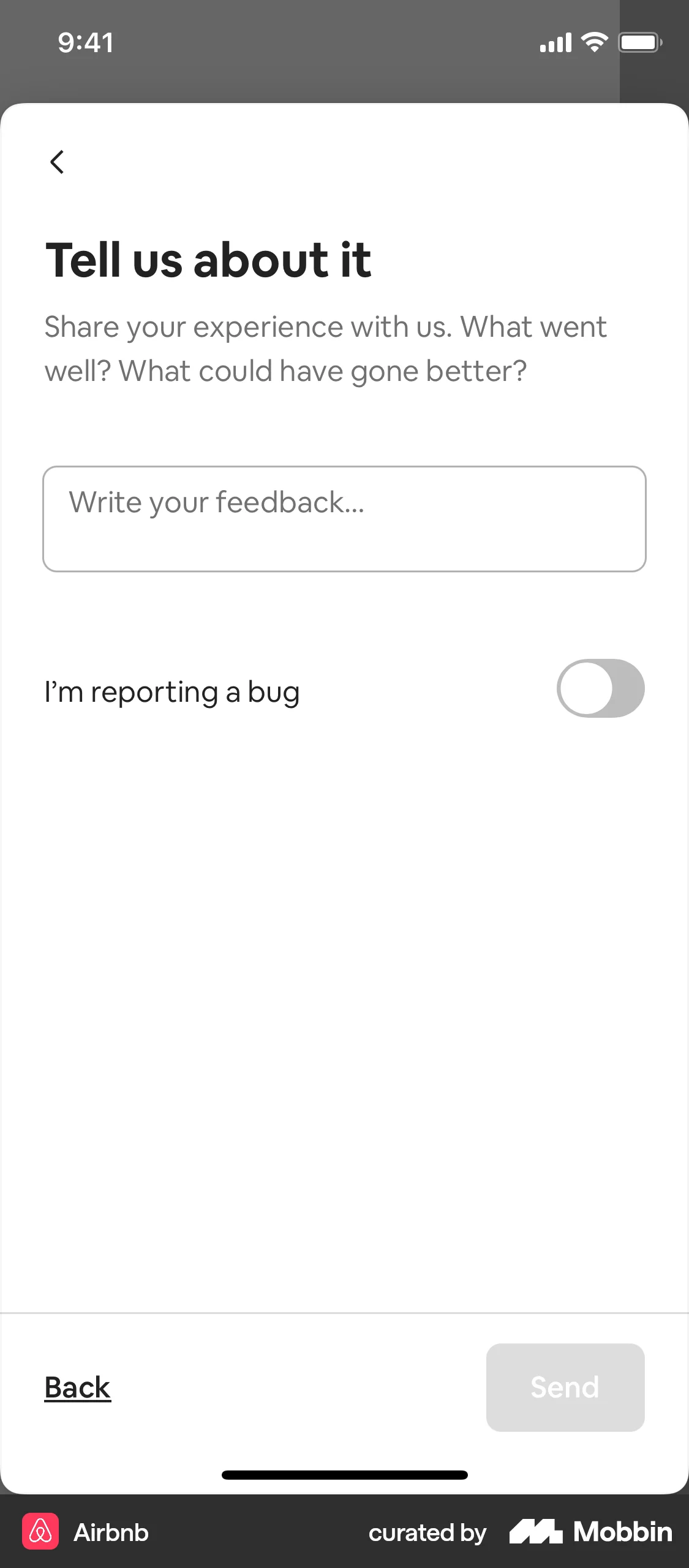 Airbnb iOS Feedback screen