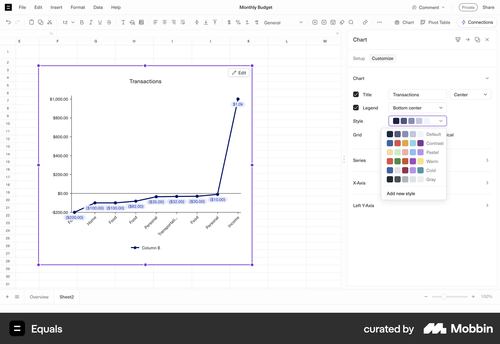 Equals Web screen containing Color Picker UI element