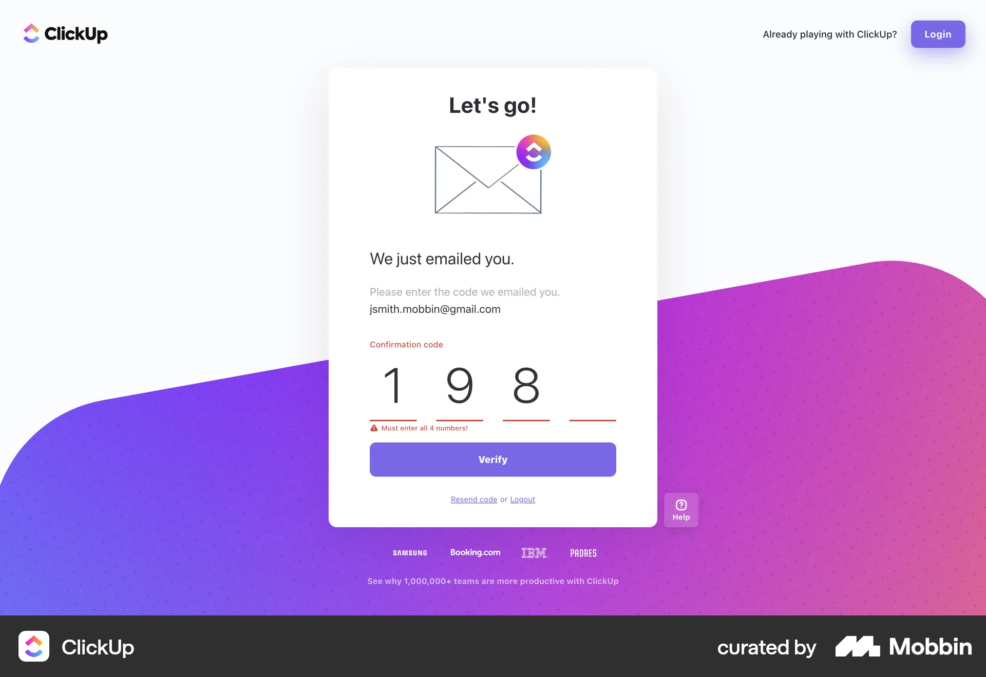 ClickUp Web Verification screen