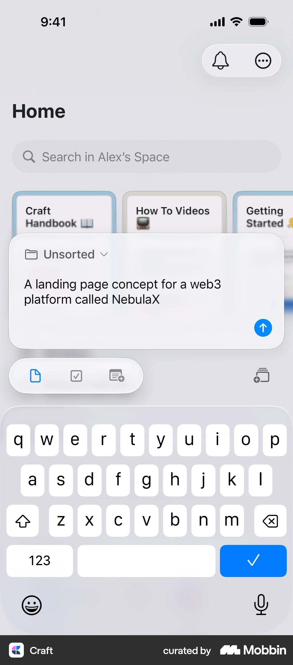 Craft iOS Glassmorphism screen