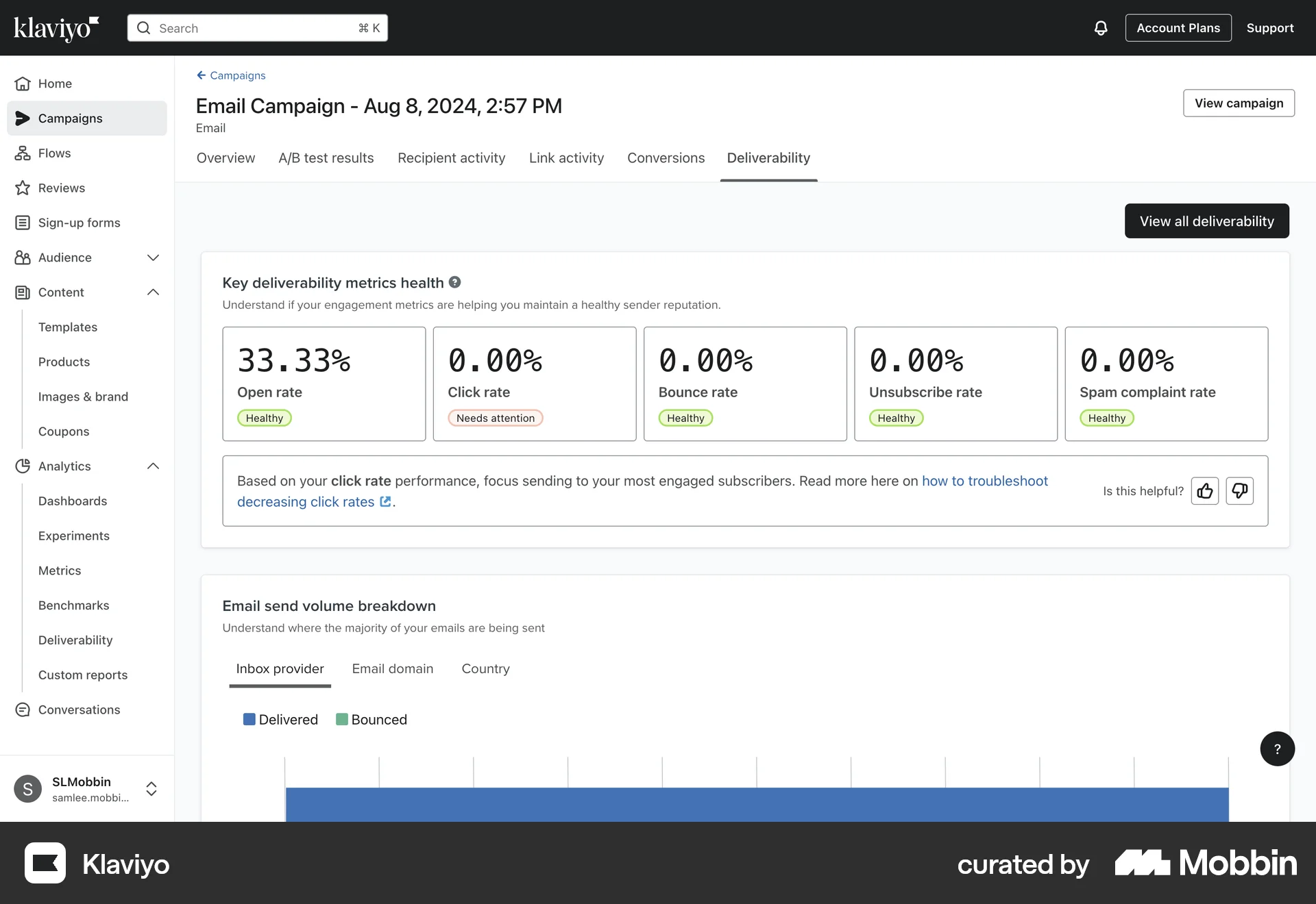 Klaviyo Web screen containing Rating Control UI element
