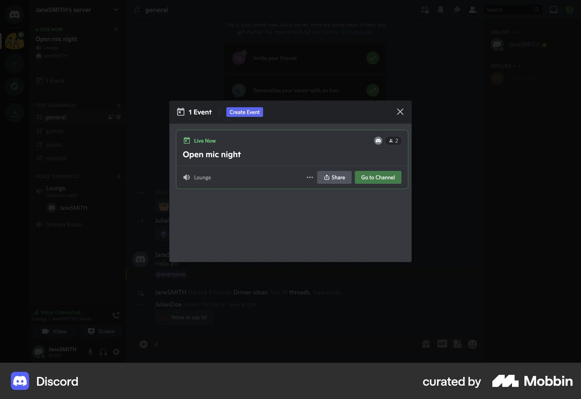 Discord Web Event Detail screen