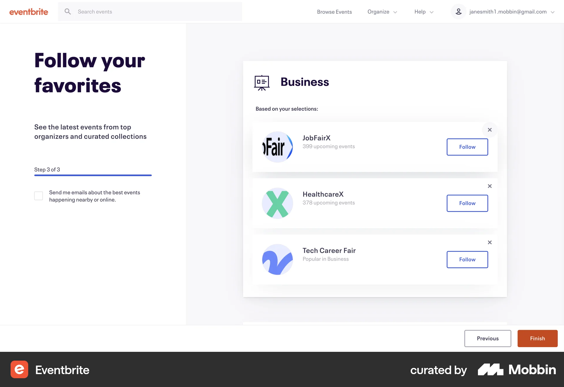 Eventbrite Web Delete screen