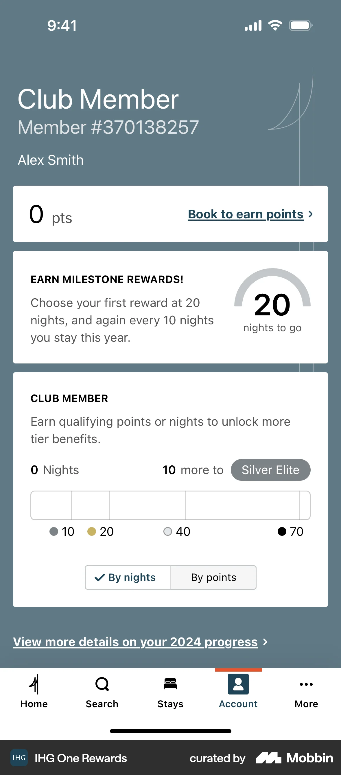 IHG Hotels & Rewards iOS Achievements & Awards screen