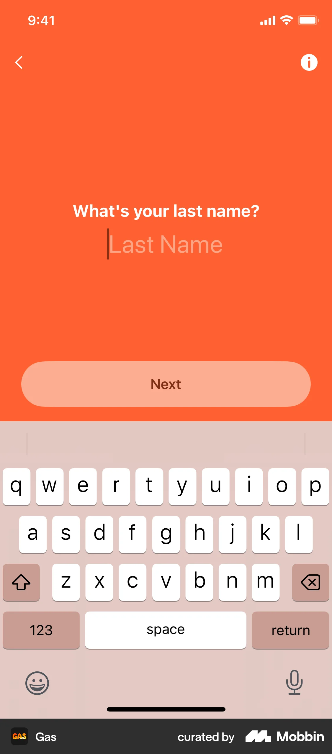Gas iOS Account Setup screen