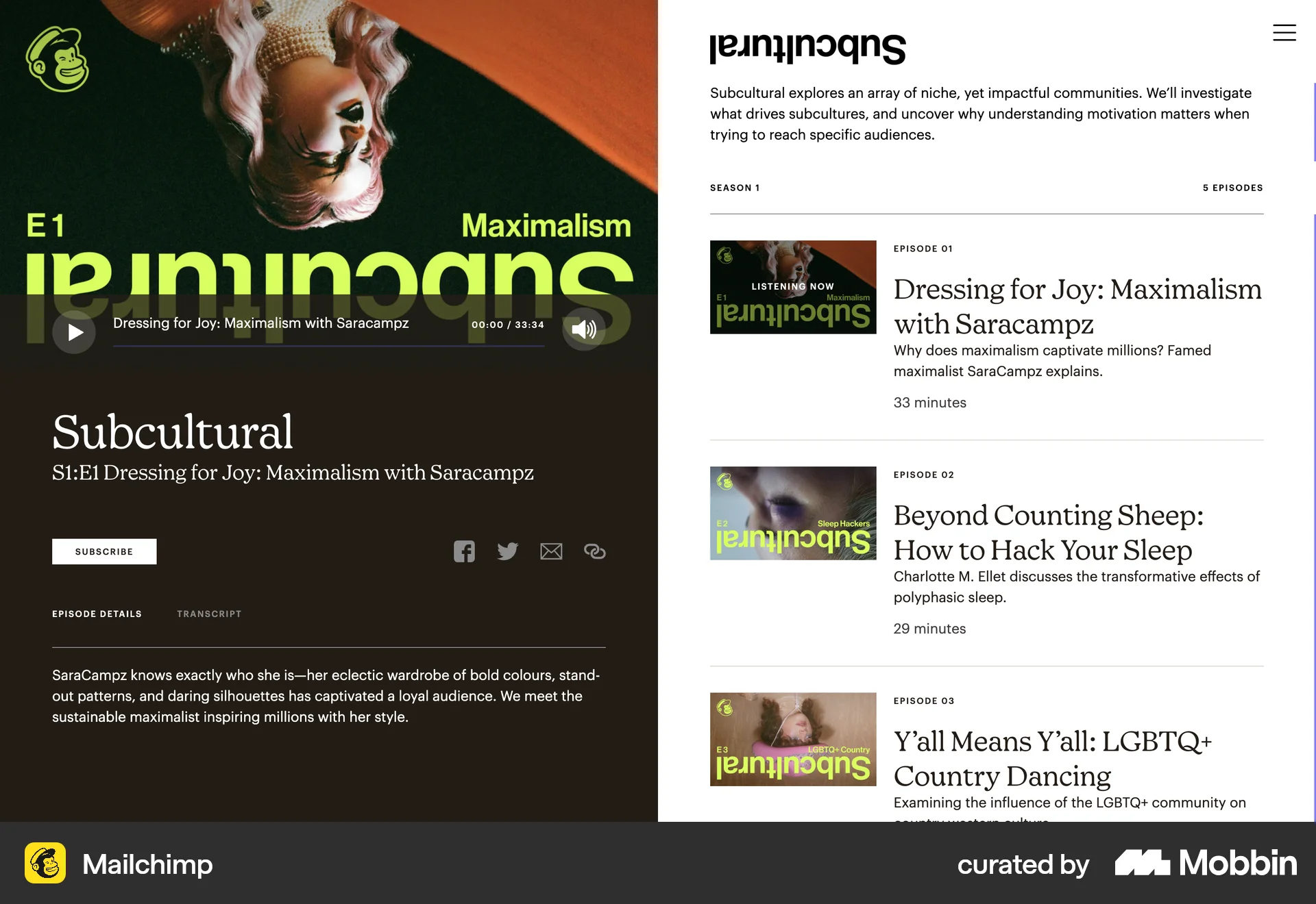 Mailchimp Web Song & Podcast Detail screen