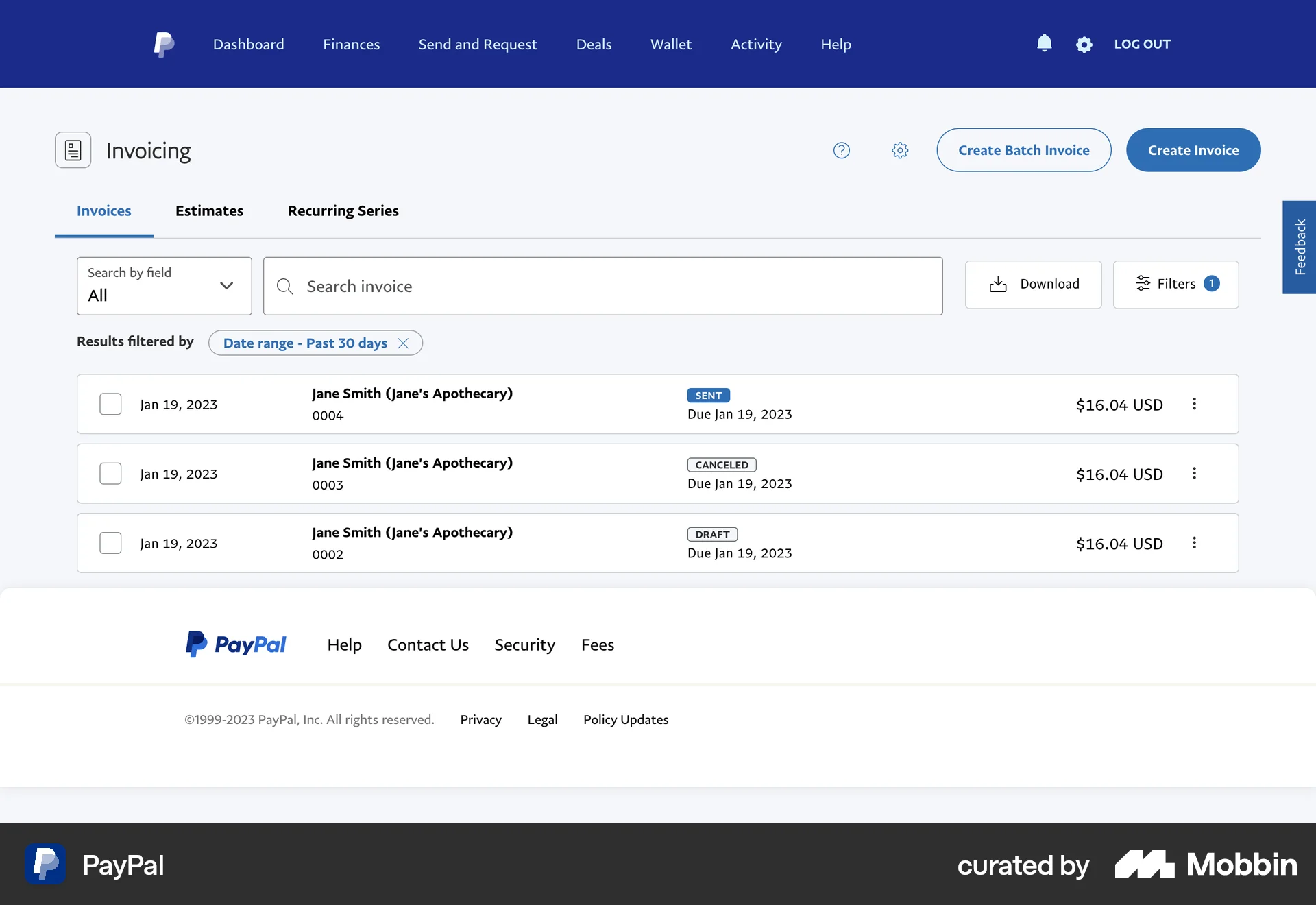 PayPal Web Misc screen