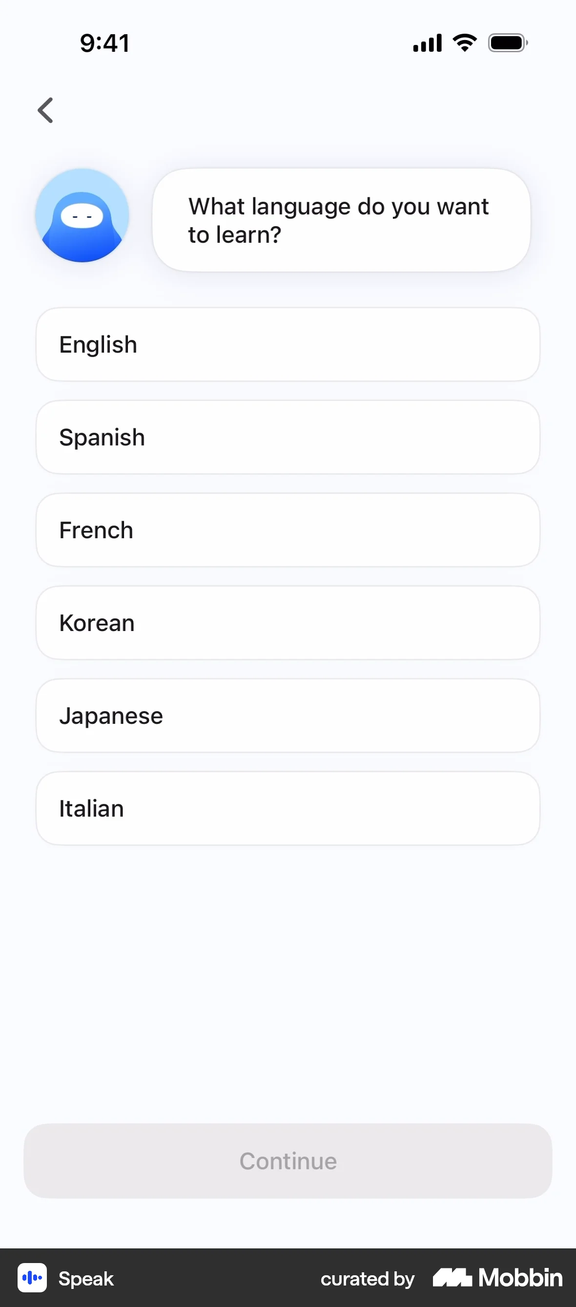 Speak Onboarding screen