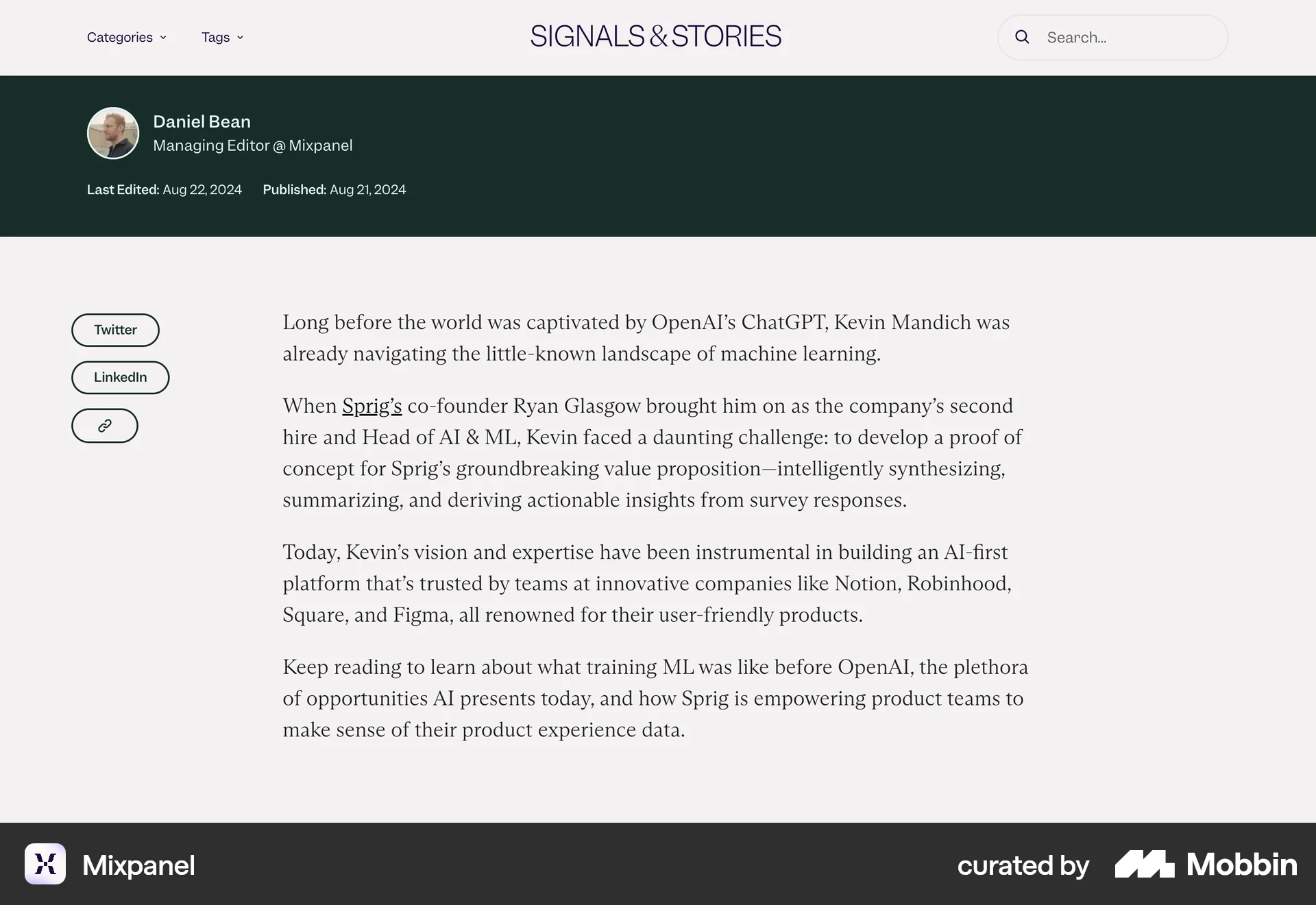 Mixpanel Web Article Detail screen