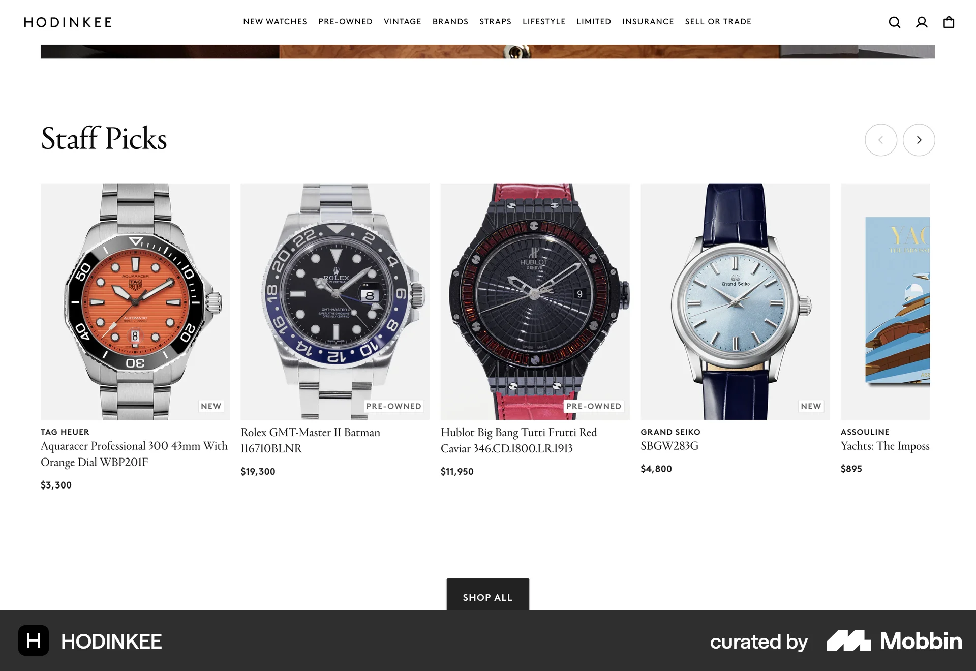 HODINKEE Web Shop & Storefront screen