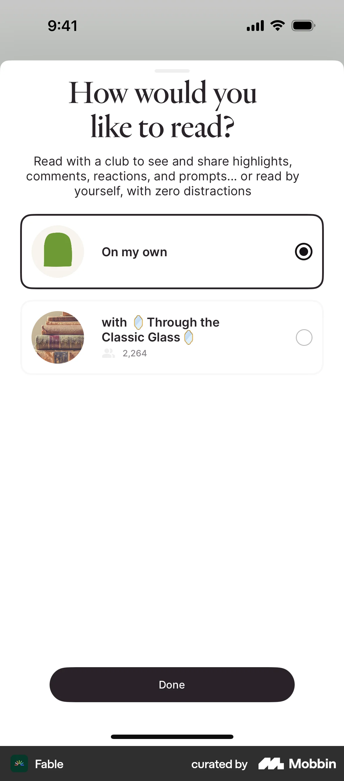 Fable iOS screen containing Radio Button UI element