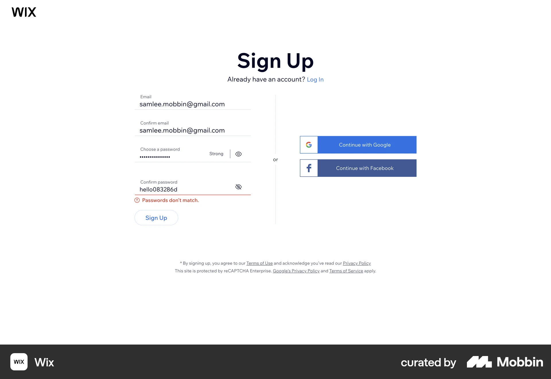 Wix Web Error screen