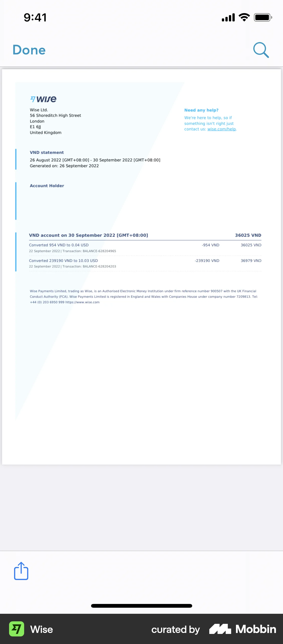 Wise iOS Browser screen