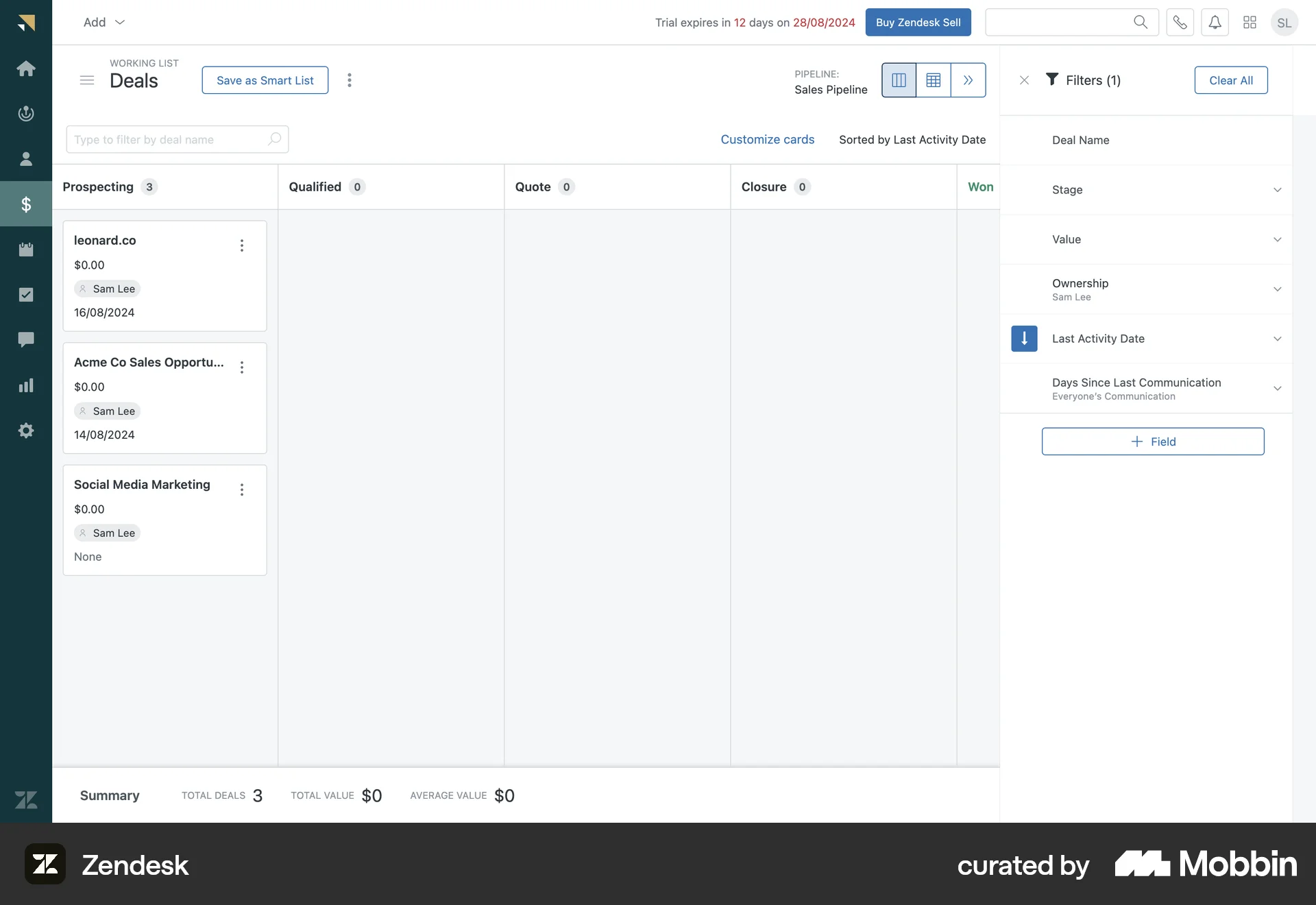 Zendesk Web Kanban Board screen
