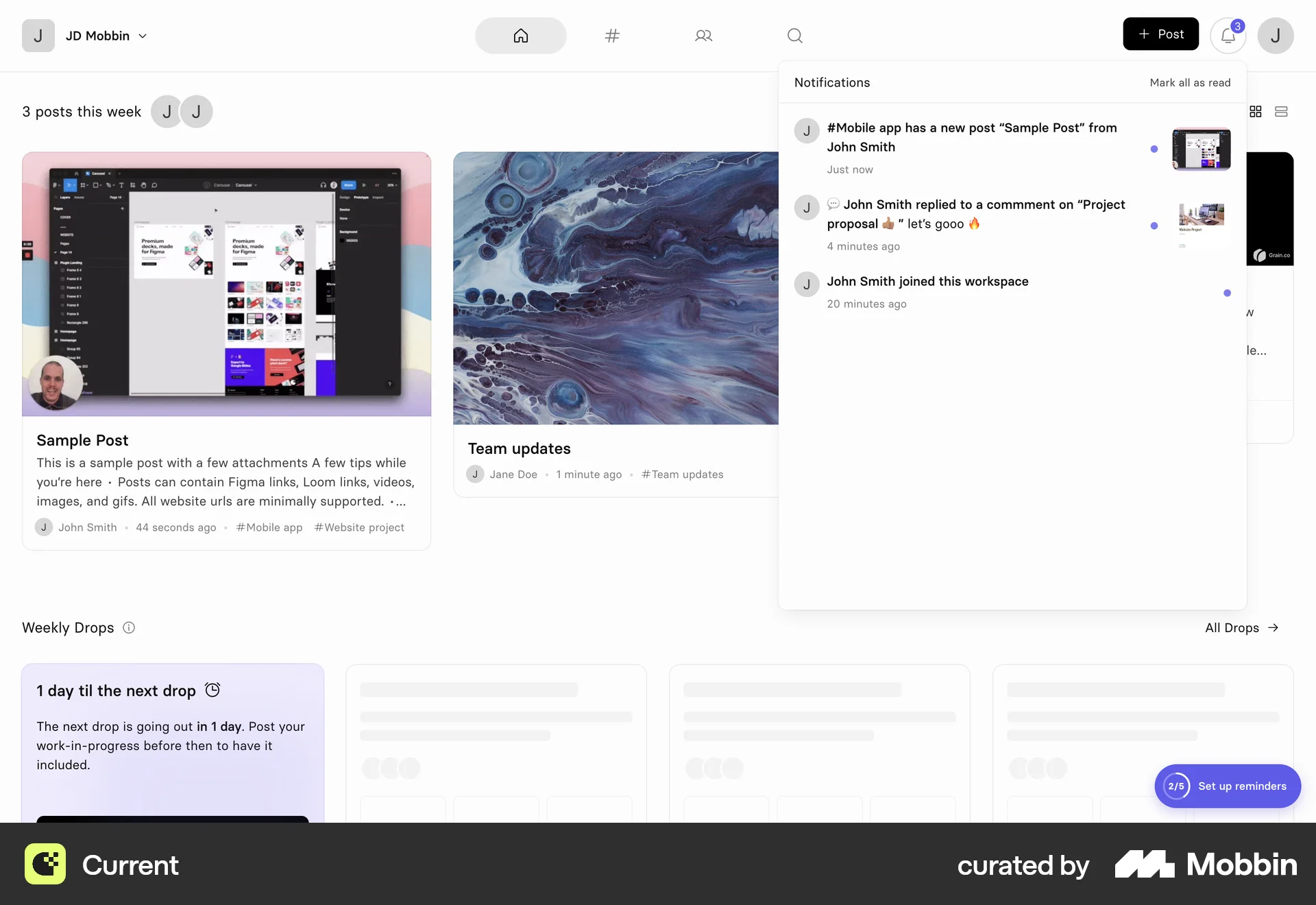 Current Web Notifications screen