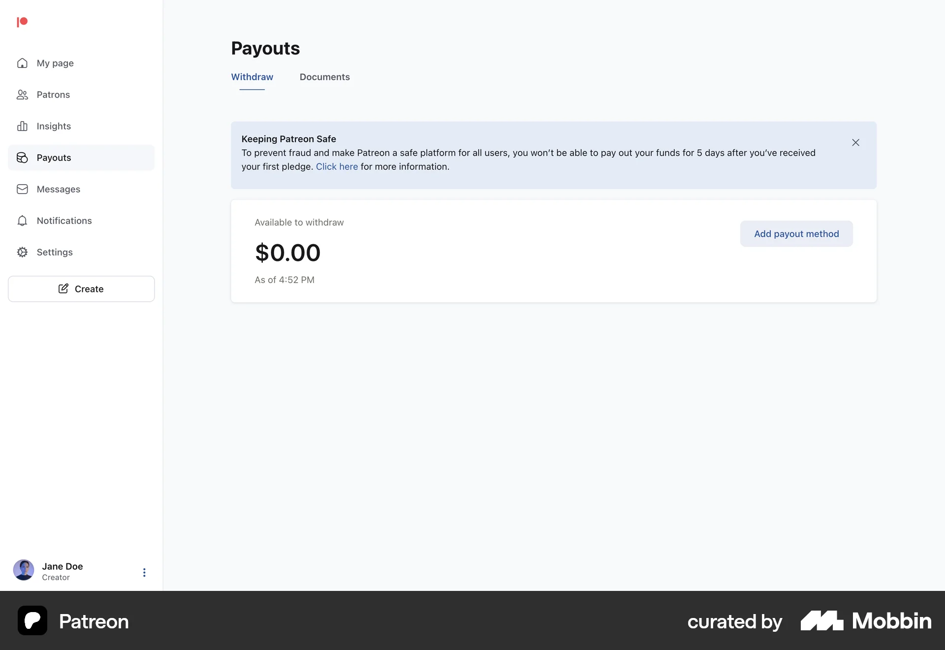 Patreon Web Wallet & Balance screen