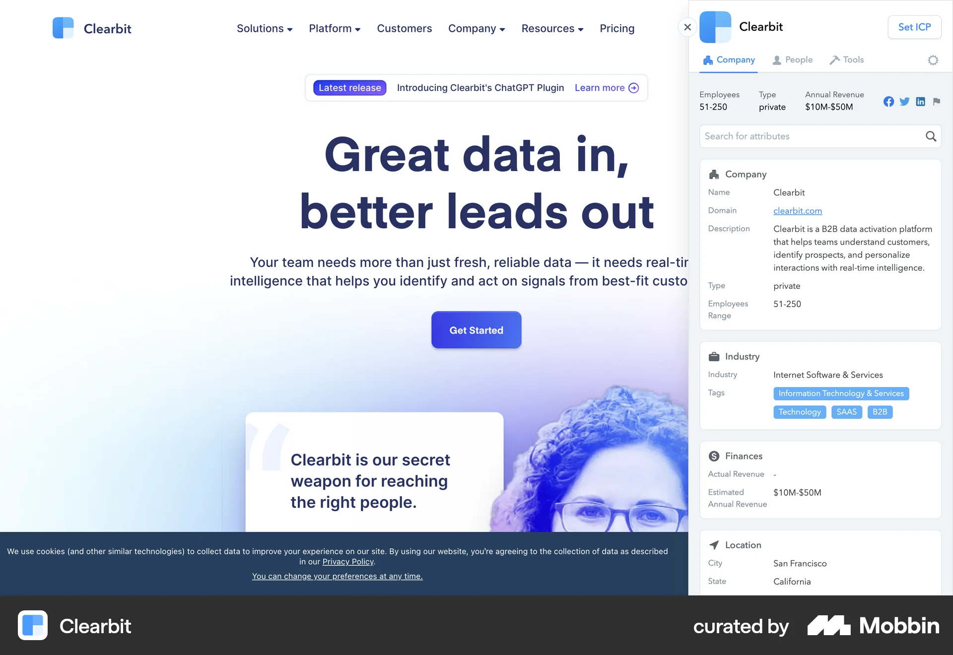 Clearbit Web Other Content screen