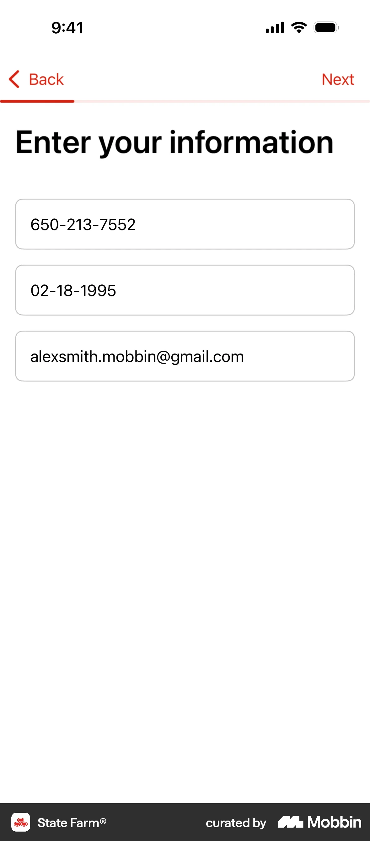 State Farm iOS Signup screen