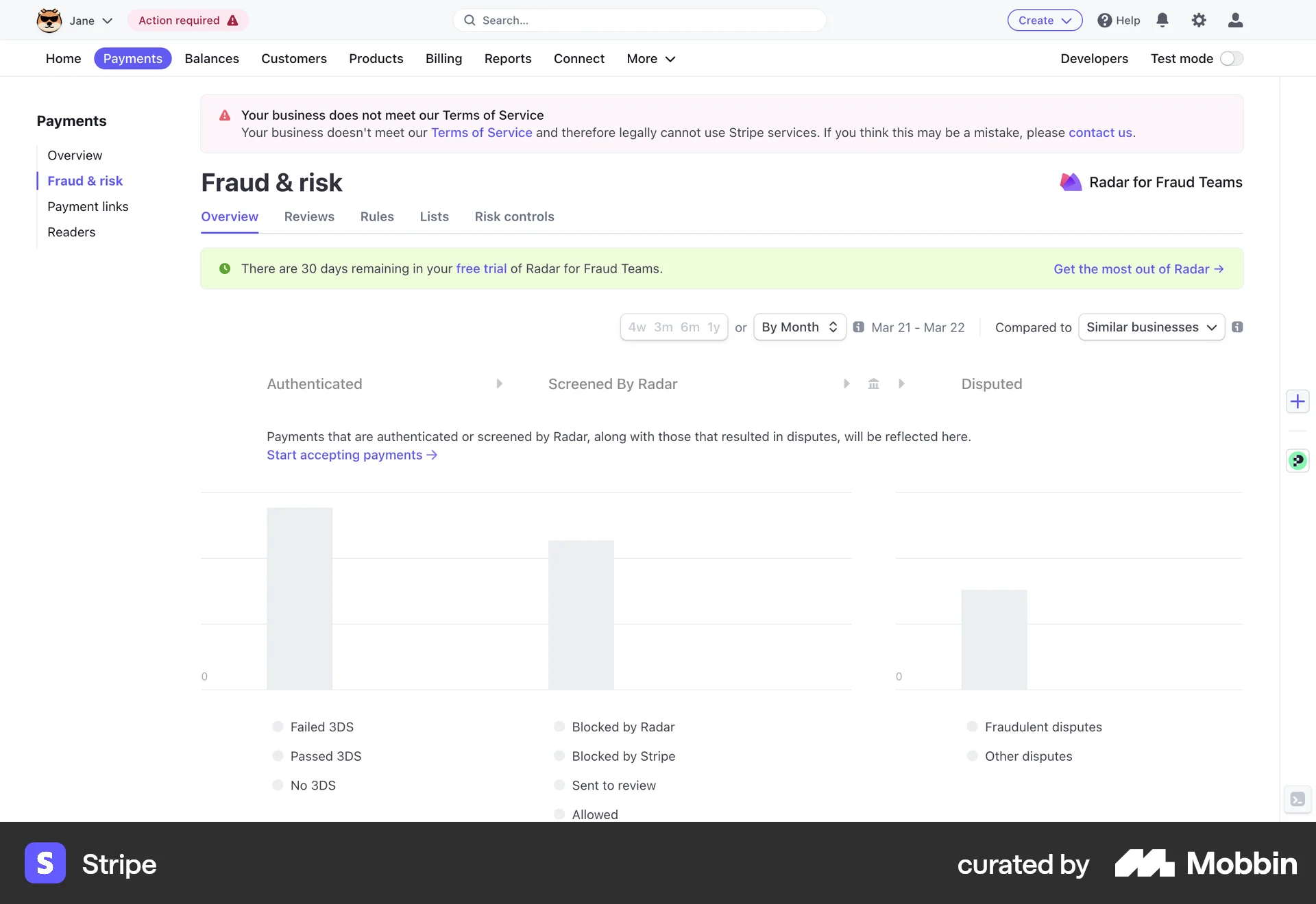 Stripe Web screen containing Skeleton UI element