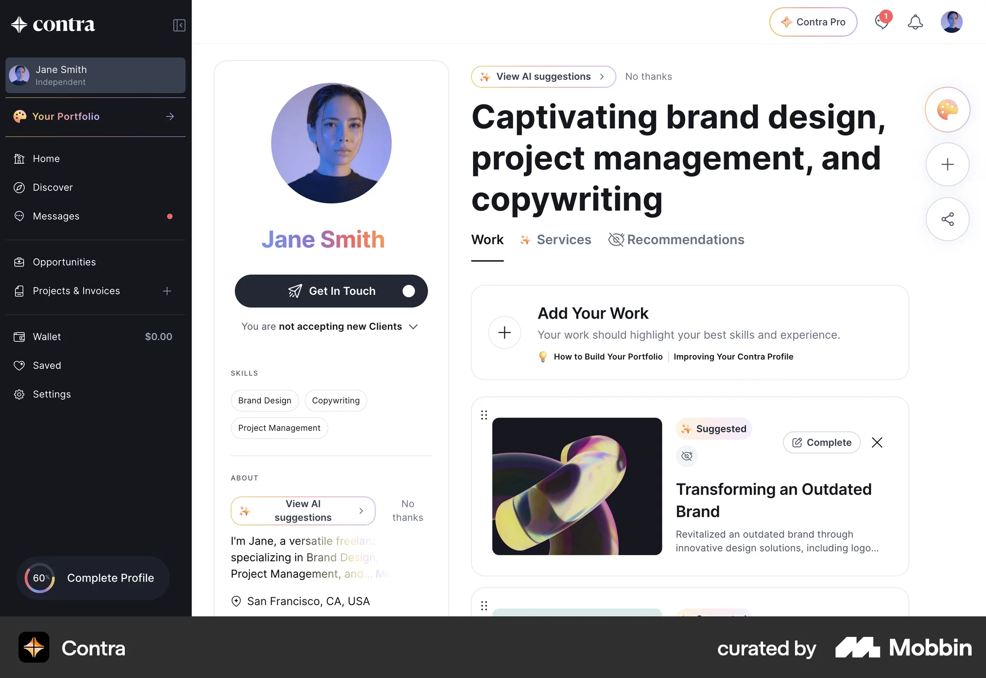 Contra Web My Account & Profile screen