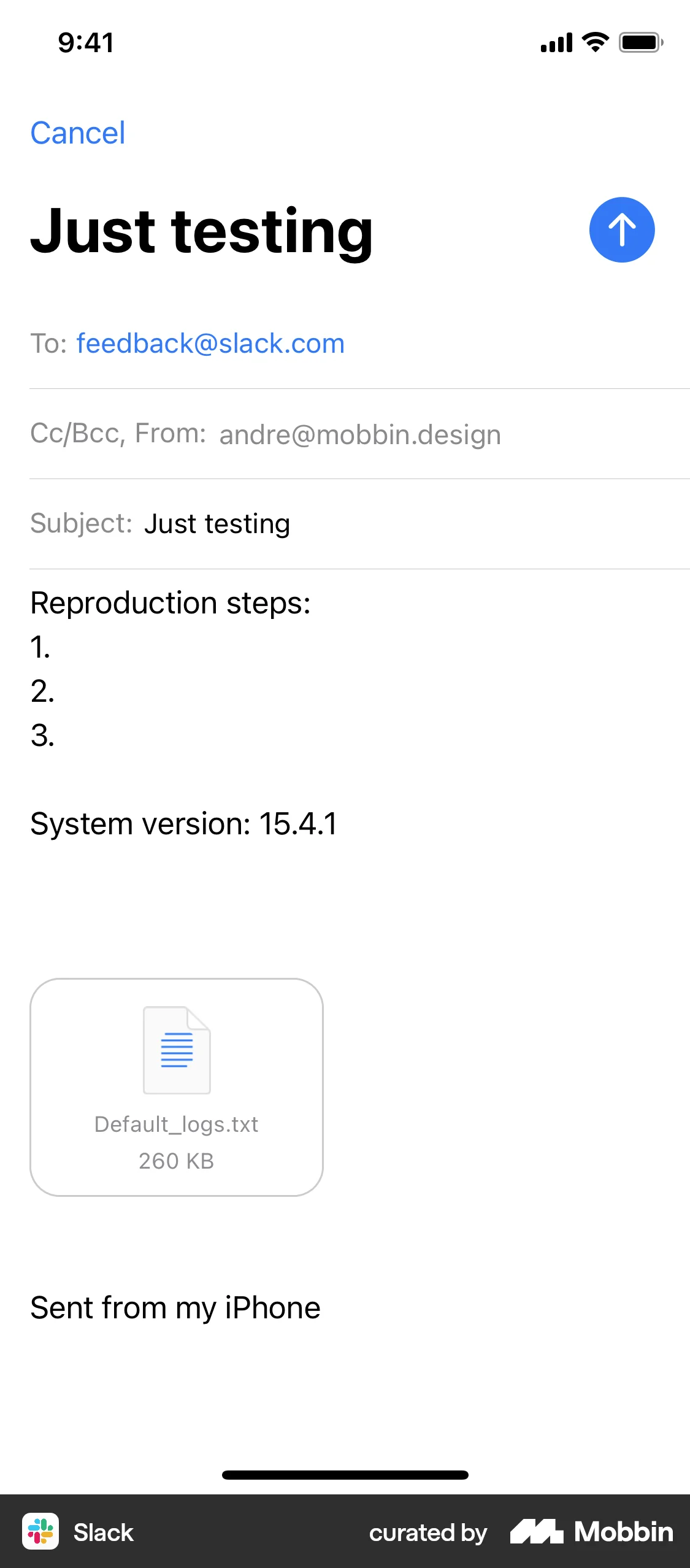 Slack iOS Feedback screen