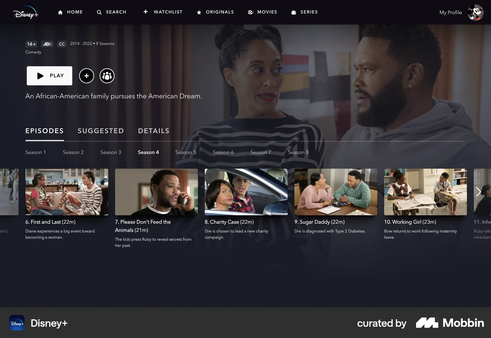 Disney+ Web TV Show & Movie Detail screen